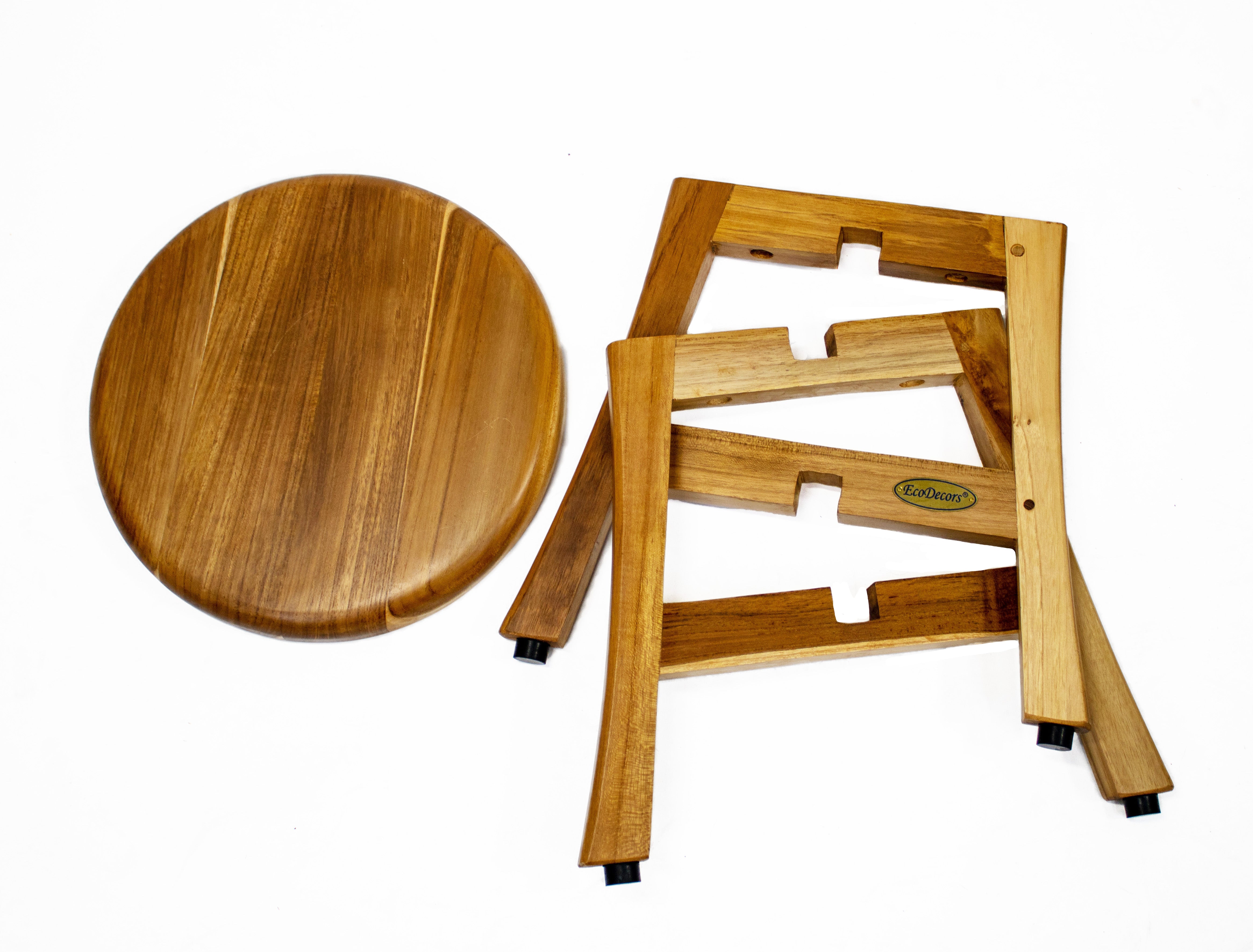 EcoDecors® Shoji® 18" Teak Wood Shower Stool with 12" Round Seat in EarthyTeak Finish
