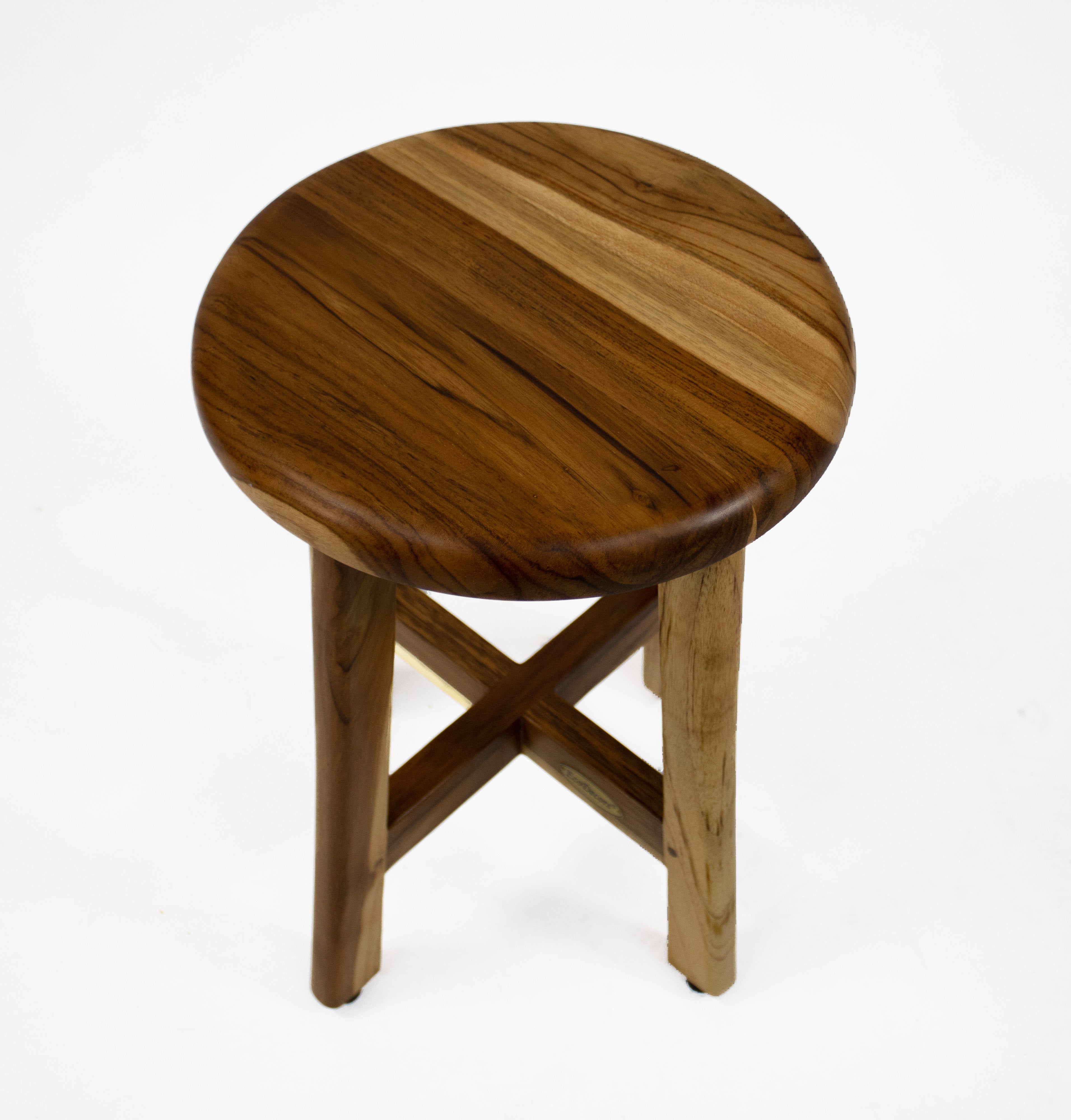 EcoDecors® Shoji® 18" Teak Wood Shower Stool with 12" Round Seat in EarthyTeak Finish - EcoDecors® Eleganto® 12” Teak Bathroom Shaving Foot Rest