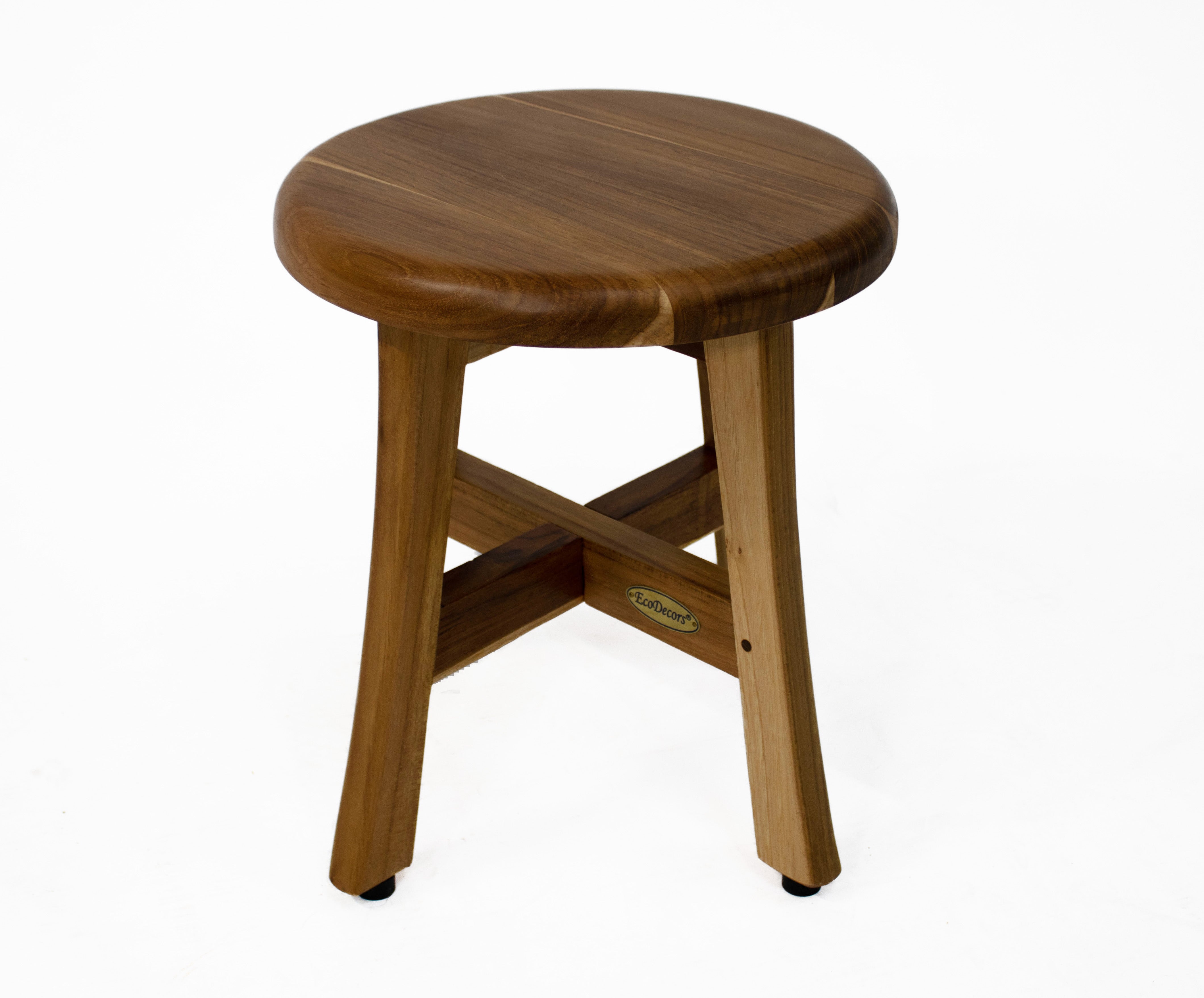 EcoDecors® Shoji® 13.5” Teak Wood Round Compact Shaving Shower Foot Stool - EcoDecors® Eleganto® 12” Teak Bathroom Shaving Foot Rest