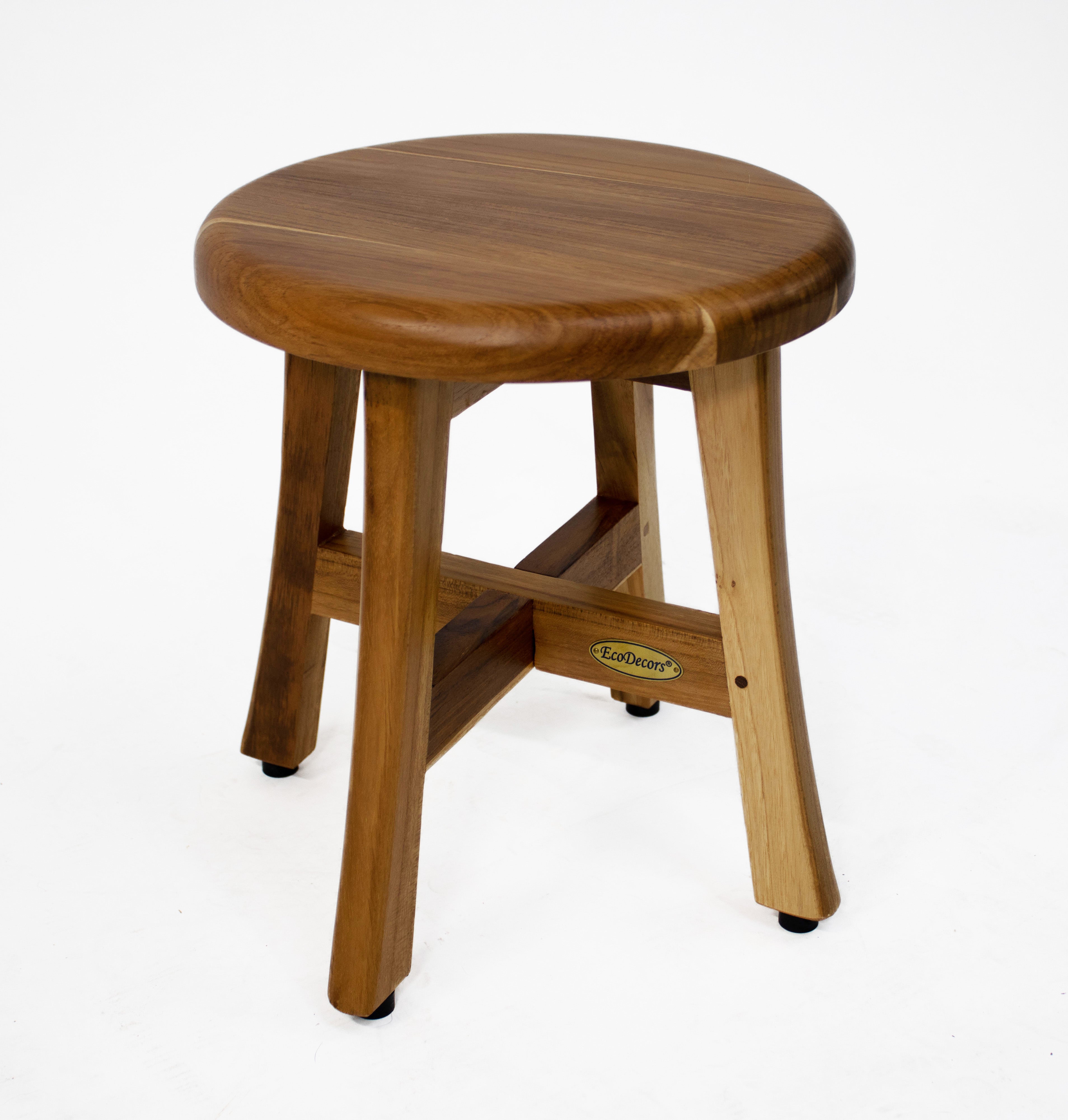 EcoDecors® Shoji® 13.5” Teak Wood Round Compact Shaving Shower Foot Stool - EcoDecors® Eleganto® 12” Teak Bathroom Shaving Foot Rest