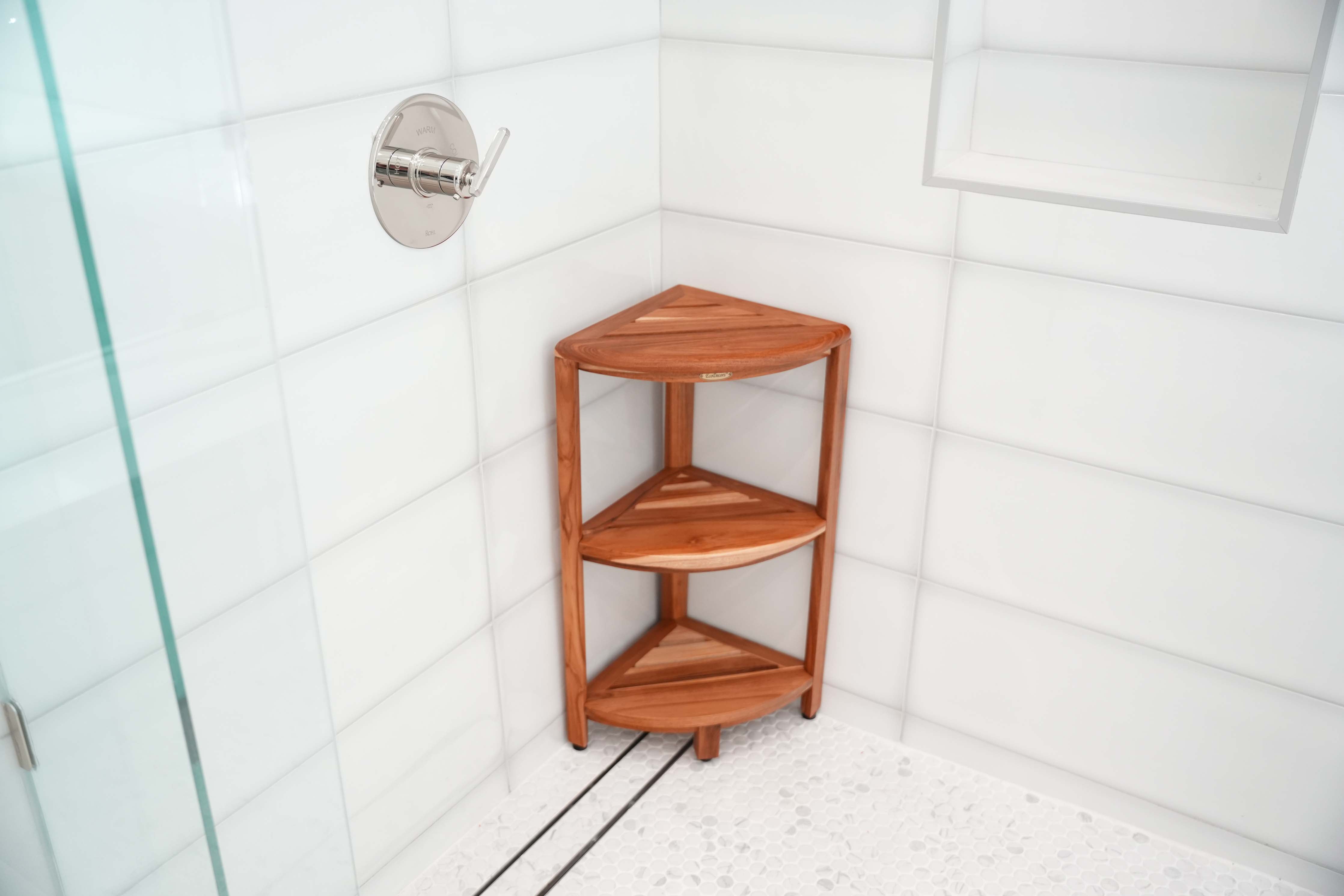 EcoDecors® SnazzyCorner® 27.5"H Teak Wood 3-Tier Corner Shelf – EarthyTeak Finish
