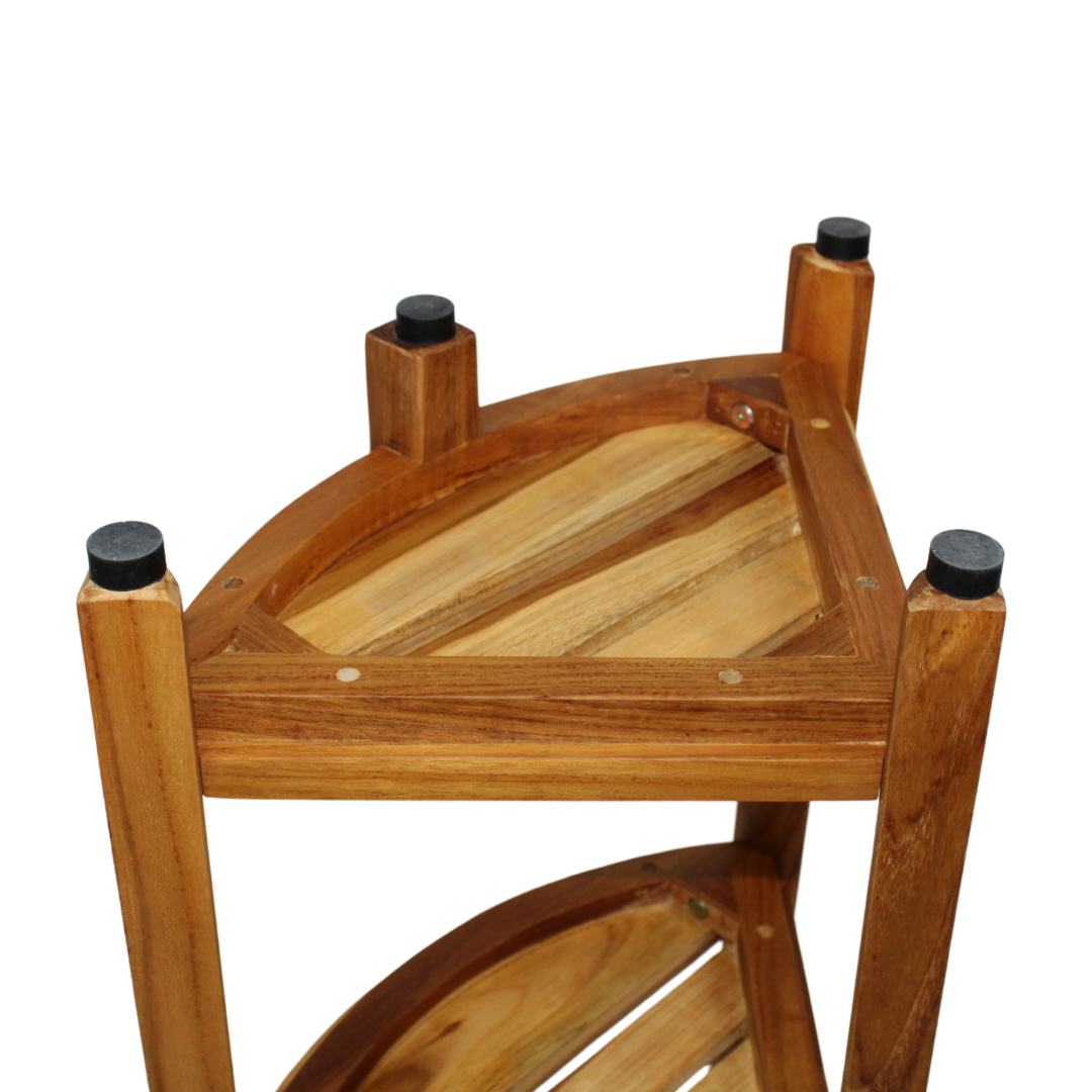 EcoDecors® SnazzyCorner® 27.5"H Teak Wood 3-Tier Corner Shelf – EarthyTeak Finish