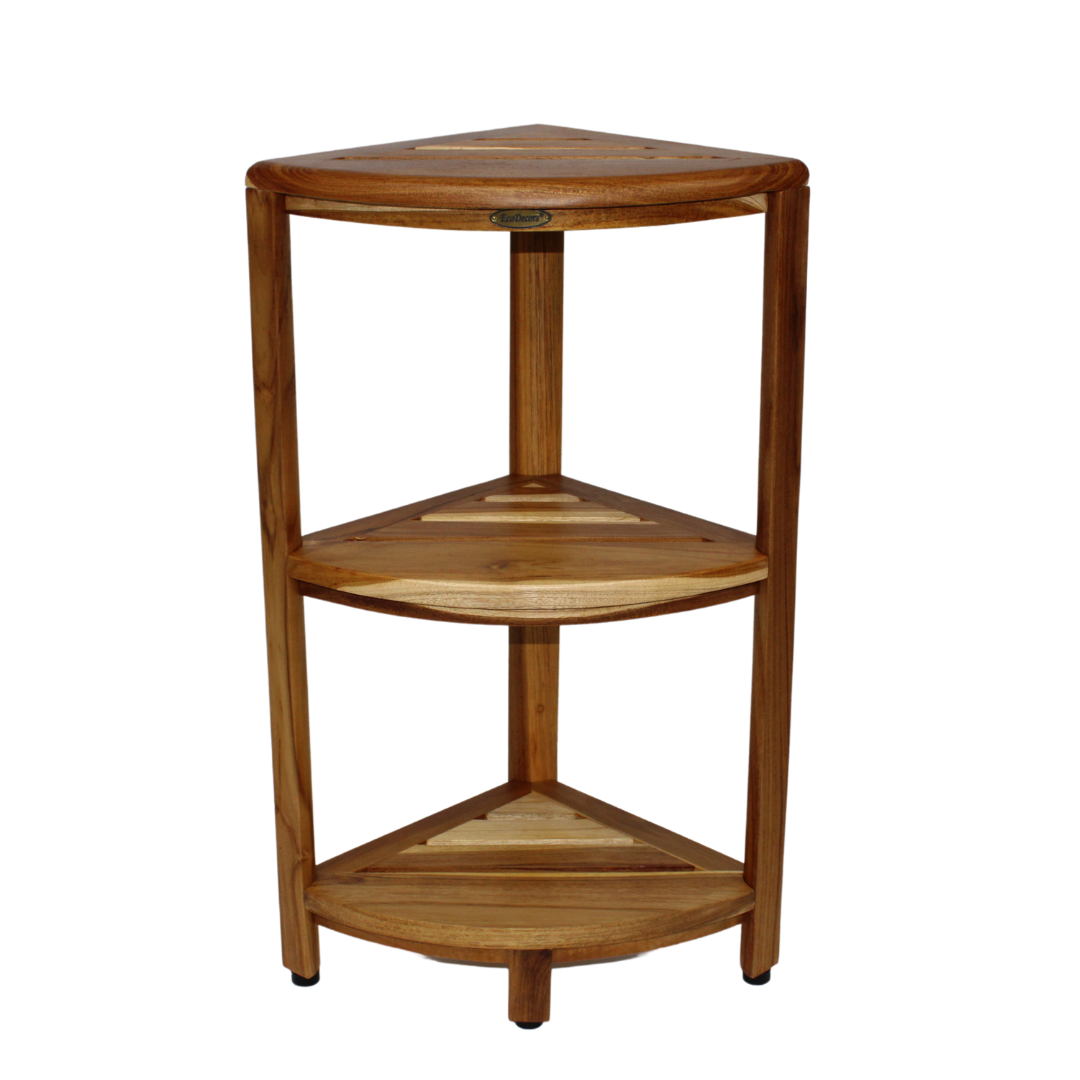 EcoDecors® SnazzyCorner® 27.5"H Teak Wood 3-Tier Corner Shelf – EarthyTeak Finish