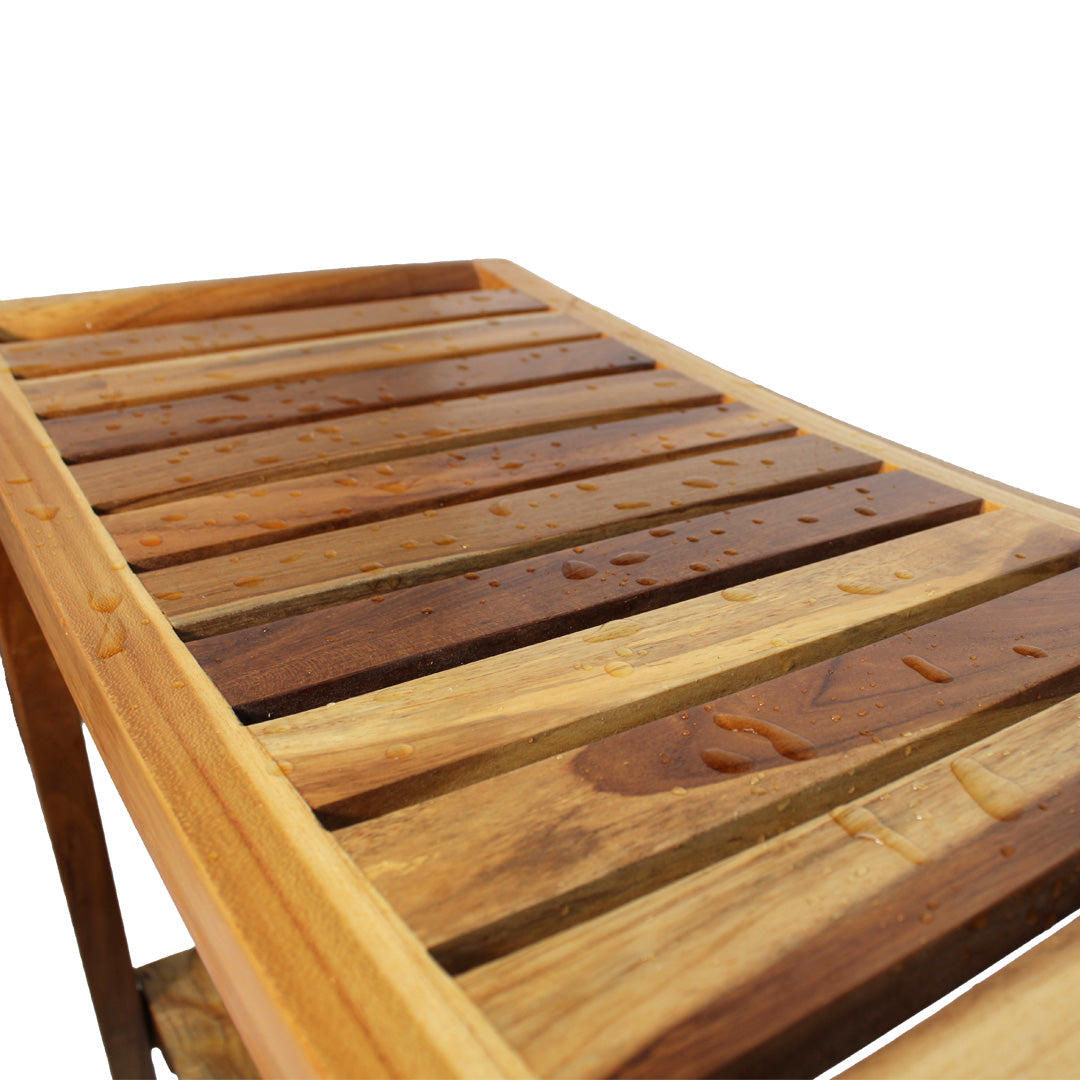 EcoDecors Harmony Natural 30" Teak Shower Bench With Shelf- Extended Height- 24" - Earthy Teak