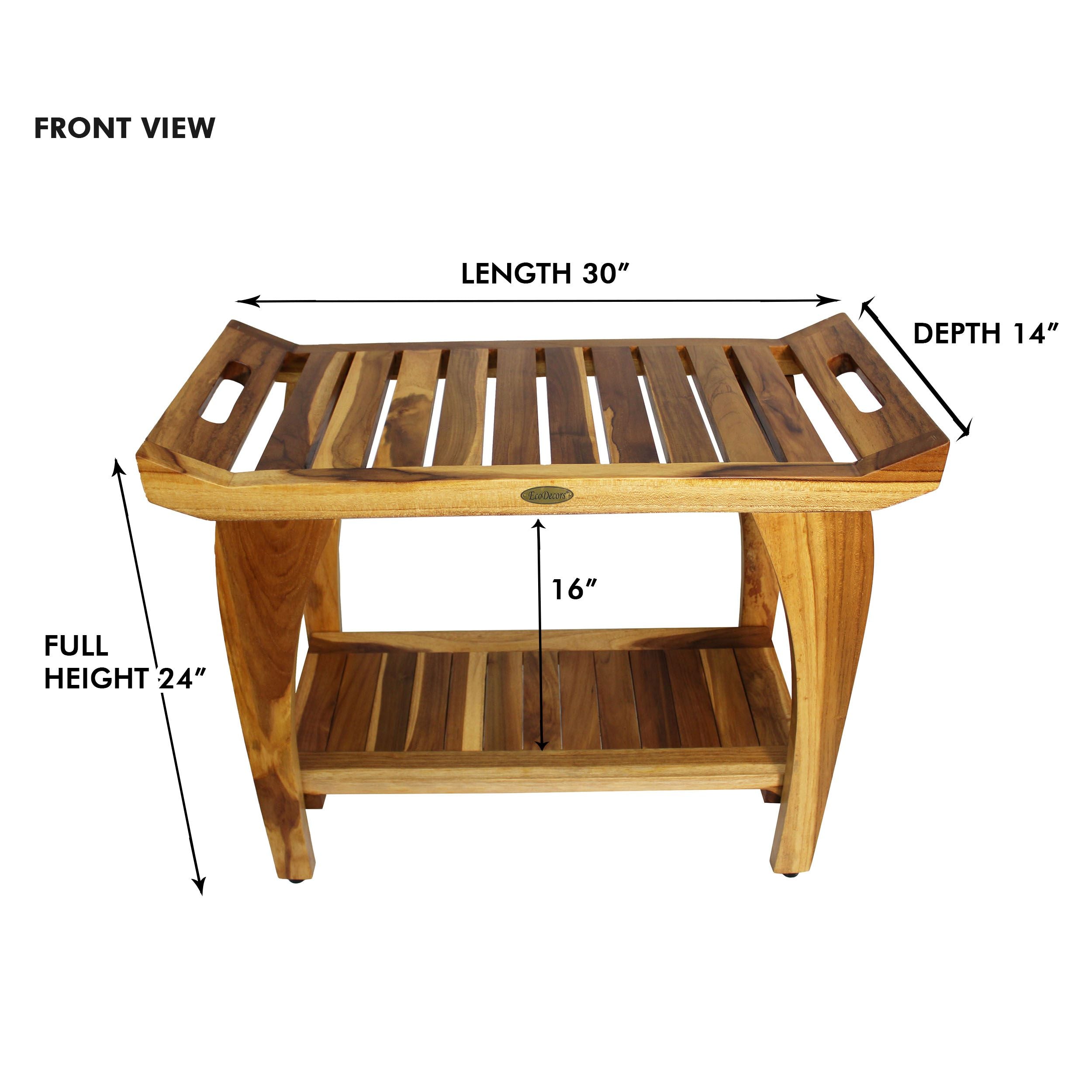 EcoDecors Tranquility 30" Shower Bench- Extended Height- 24" - Earthy Teak