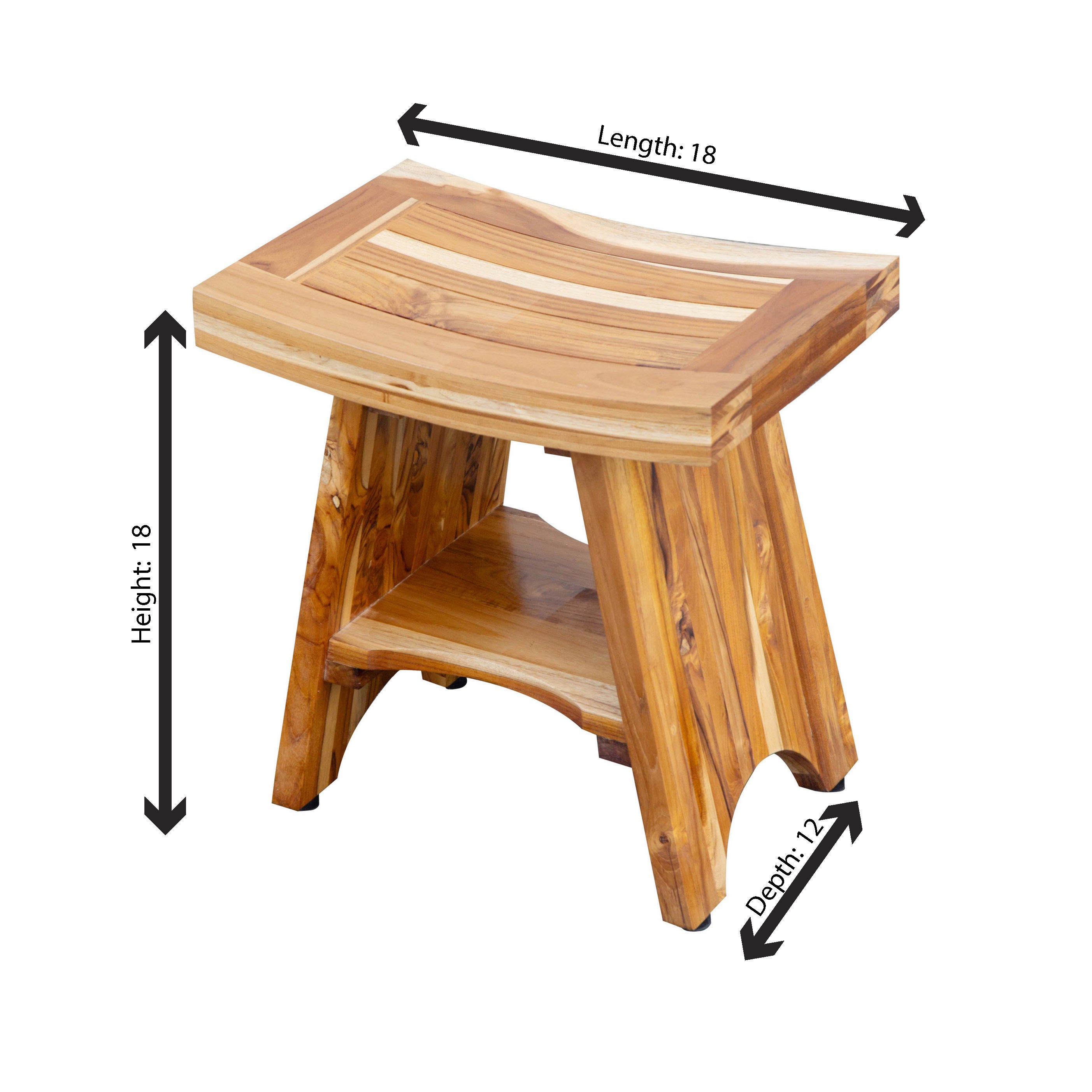 EcoDecors® Serenity® 18" Teak Wood Shower Bench with Shelf in EarthyTeak Finish, Fully Assembled, Water-Resistant, Compact Bathroom & Shower Seat