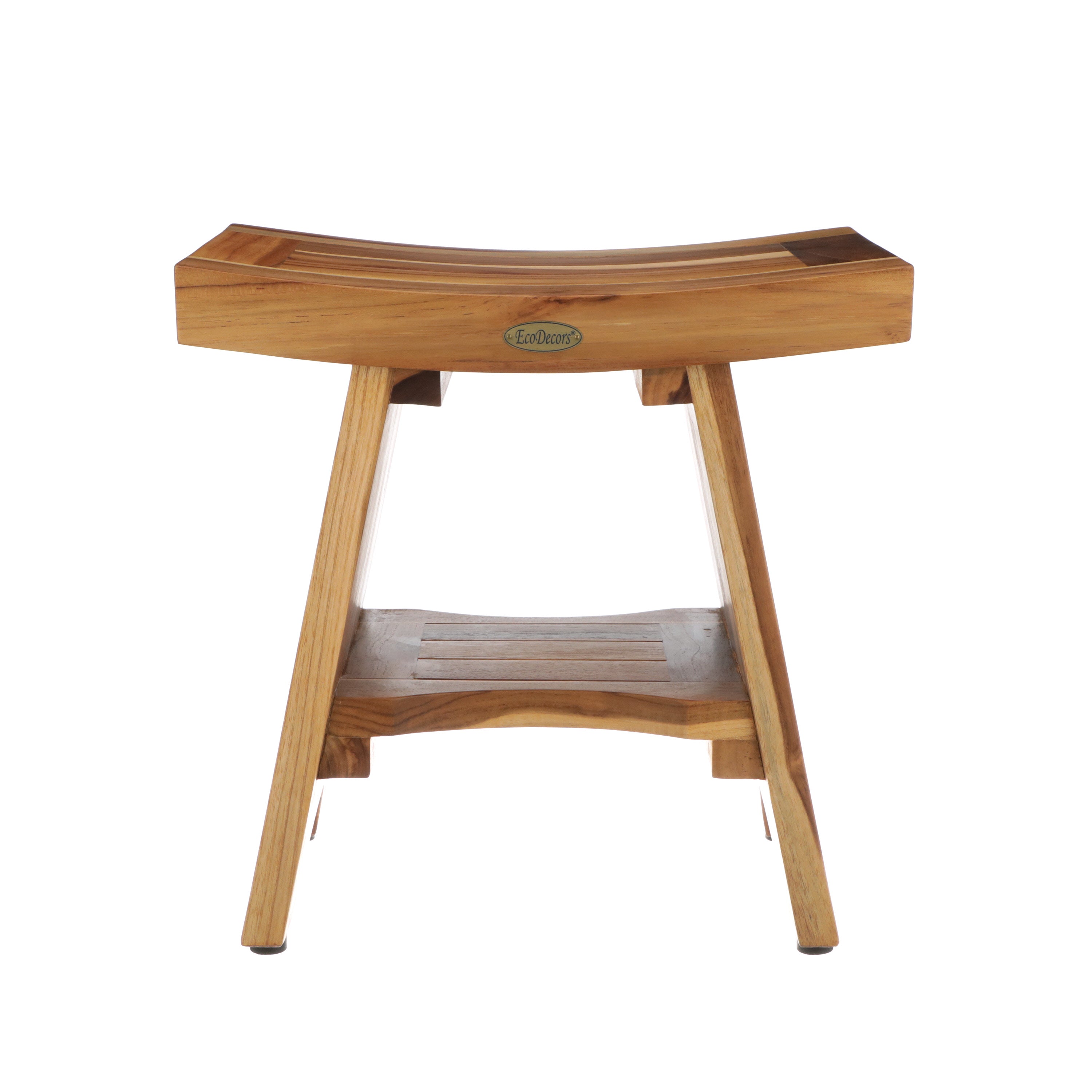 EcoDecors® Serenity® 18" Teak Wood Shower Bench with Shelf in EarthyTeak Finish, Fully Assembled, Water-Resistant, Compact Bathroom & Shower Seat