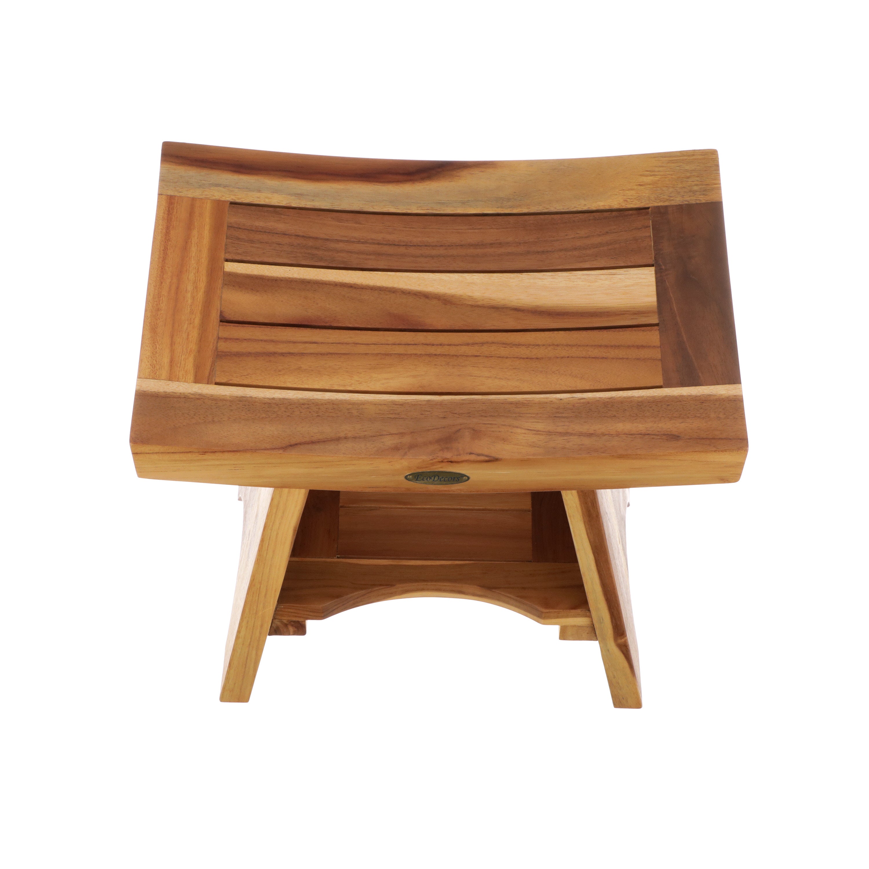 EcoDecors® Serenity® 18" Teak Wood Shower Bench with Shelf in EarthyTeak Finish, Fully Assembled, Water-Resistant, Compact Bathroom & Shower Seat