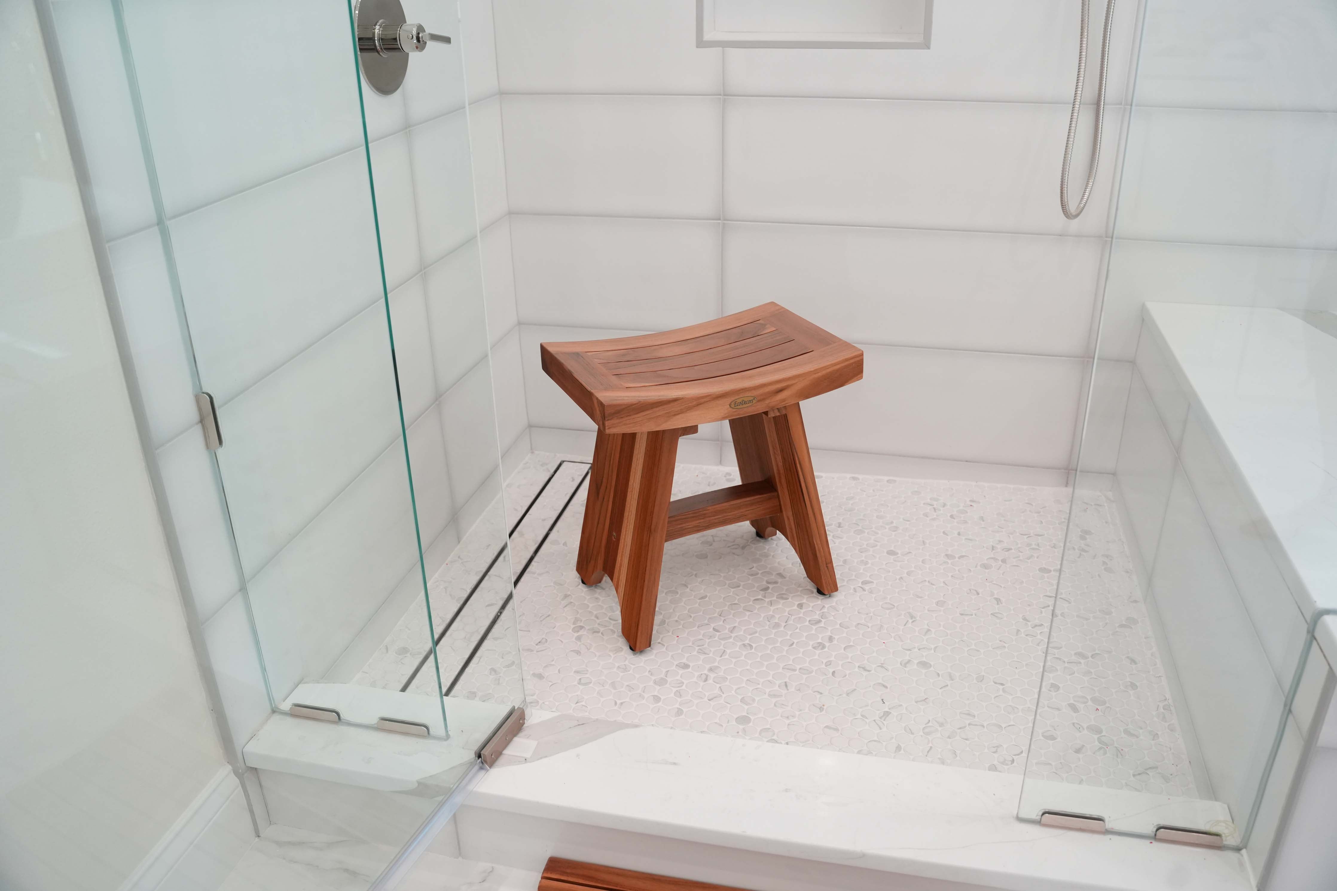 EcoDecors® Serenity® 18" Teak Wood Shower Bench in EarthyTeak Finish