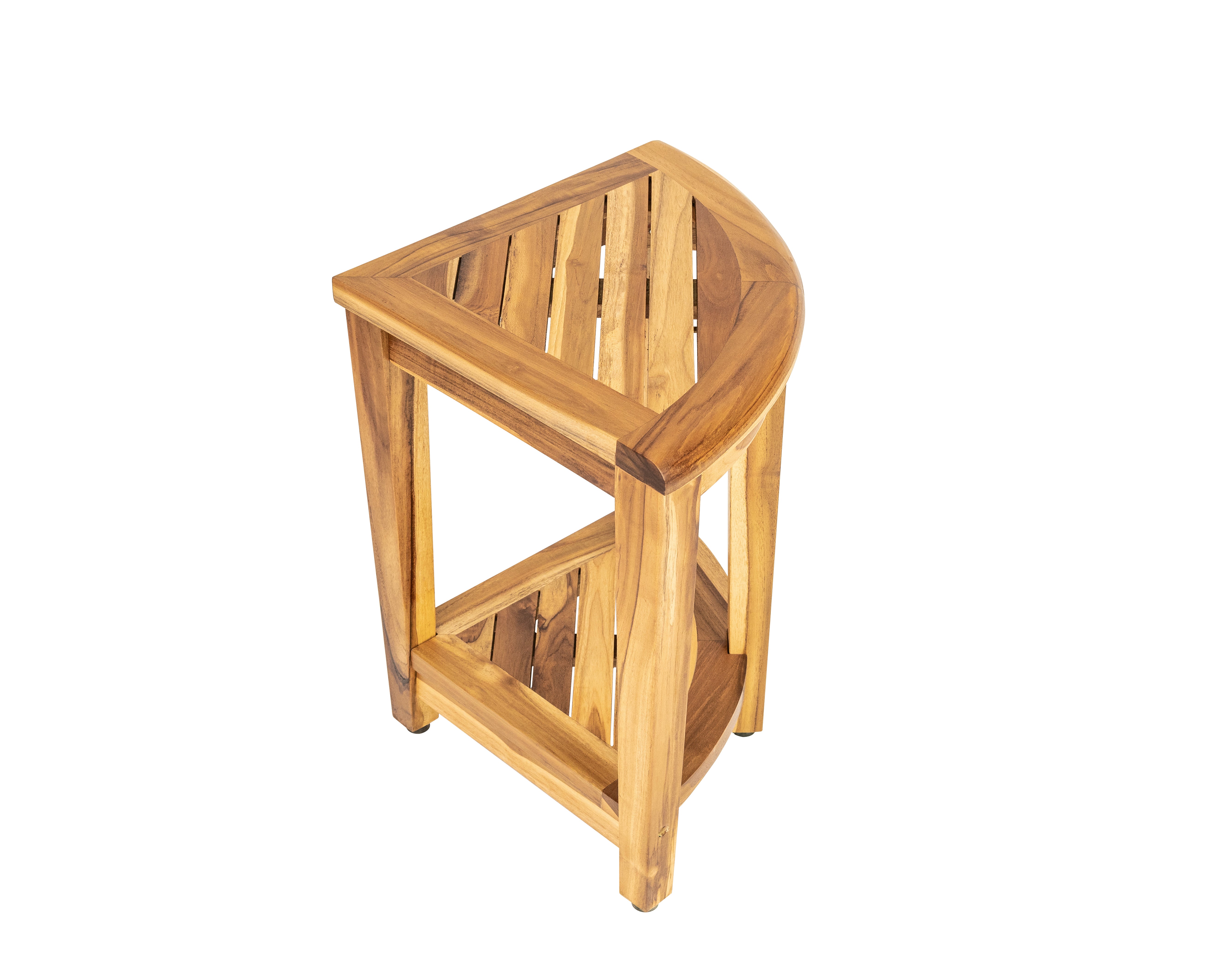 EcoDecors® SnazzyCorner® 18" H Wide Teak Wood Corner Shower Bench with Shelf in EarthyTeak Finish, Fully Assembled, 300LB Capacity