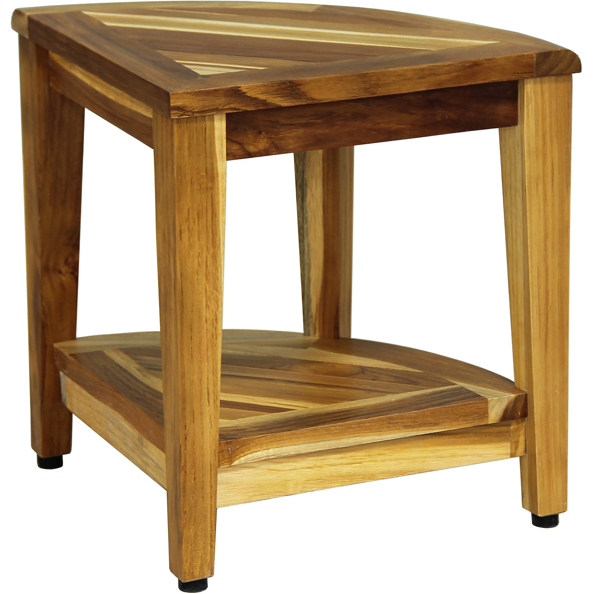 EcoDecors® SnazzyCorner® 18" H Wide Teak Wood Corner Shower Bench with Shelf in EarthyTeak Finish, Fully Assembled, 300LB Capacity