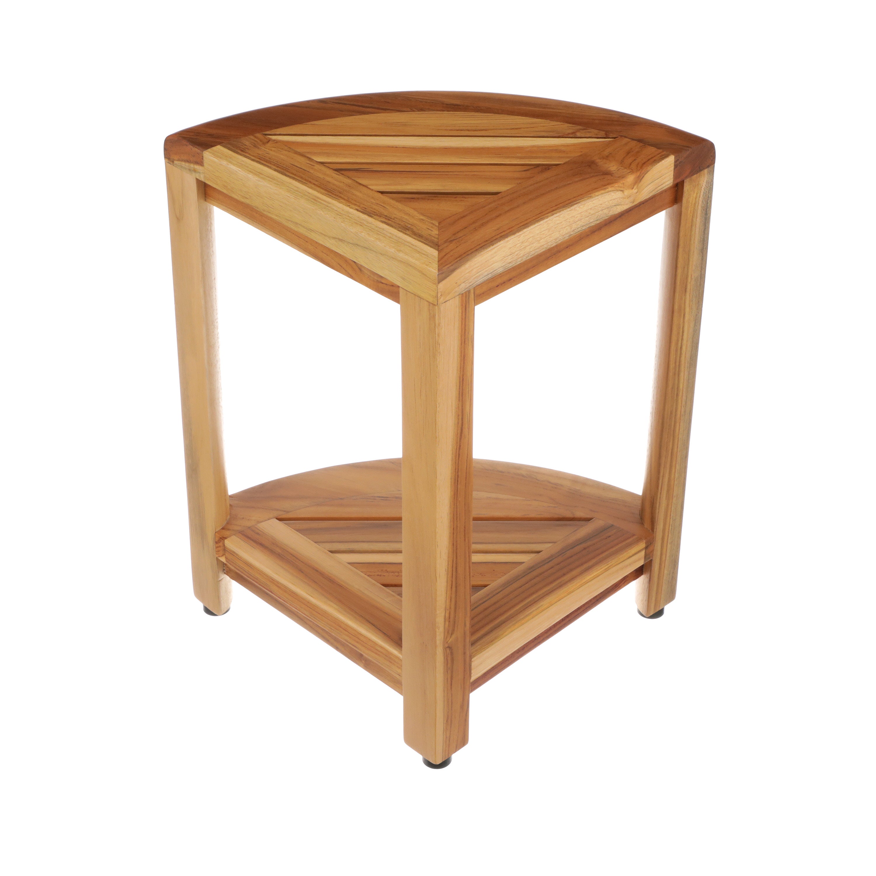 EcoDecors® SnazzyCorner® 18" Teak Wood Corner Shower Bench with Shelf in EarthyTeak Finish, Fully Assembled, Corner Seat for Bathroom & Outdoor Use