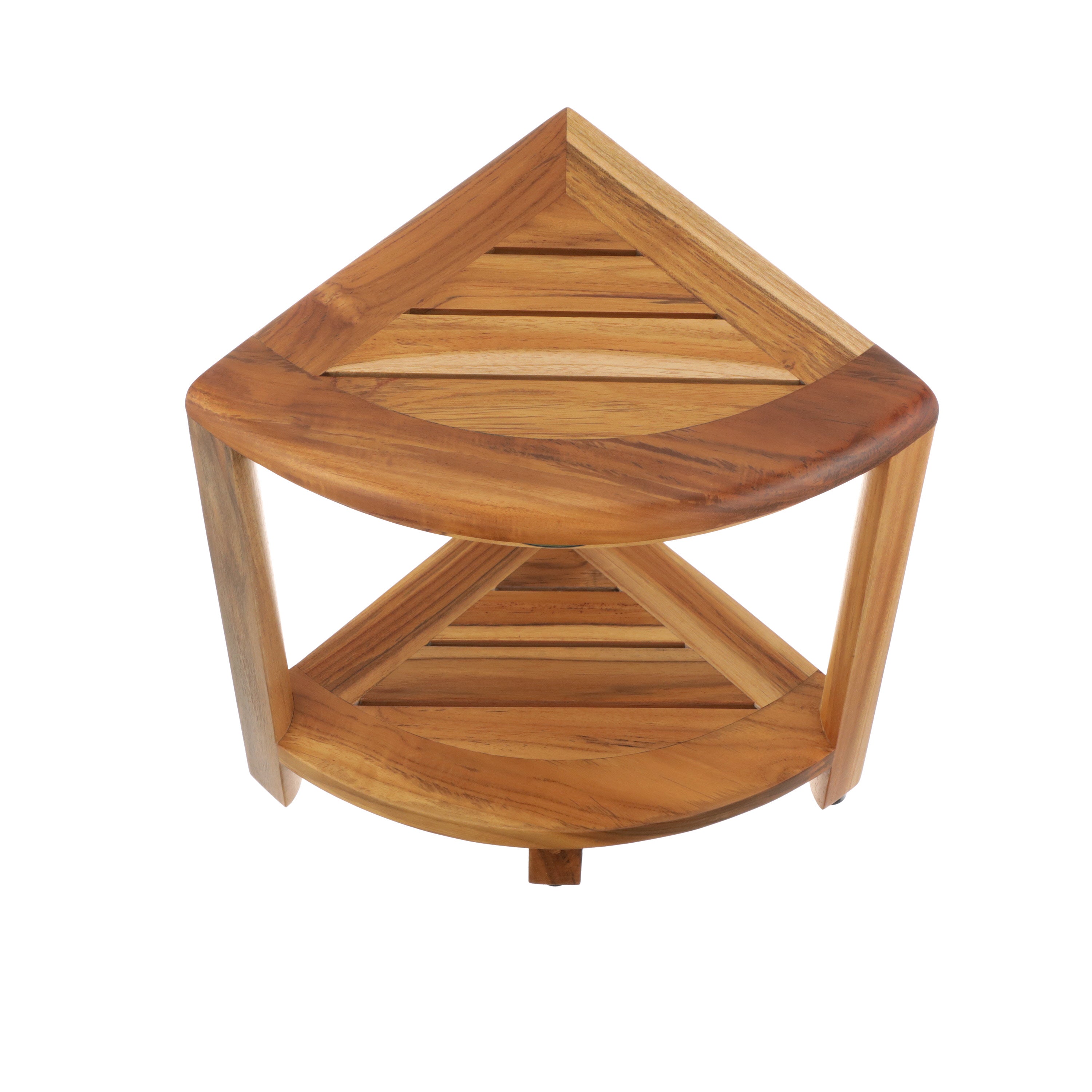 EcoDecors® SnazzyCorner® 18" Teak Wood Corner Shower Bench with Shelf in EarthyTeak Finish, Fully Assembled, Corner Seat for Bathroom & Outdoor Use