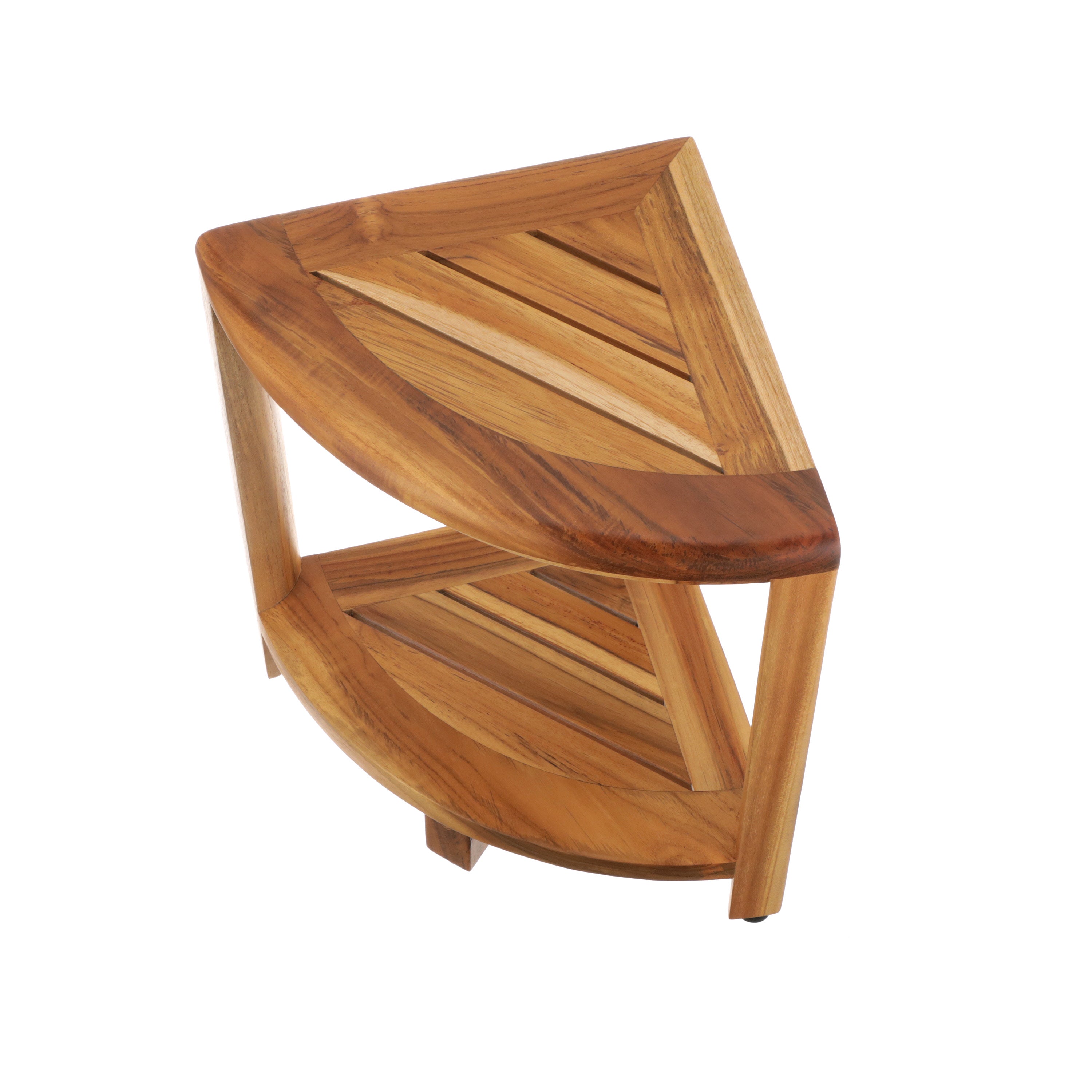 EcoDecors® SnazzyCorner® 18" Teak Wood Corner Shower Bench with Shelf in EarthyTeak Finish, Fully Assembled, Corner Seat for Bathroom & Outdoor Use