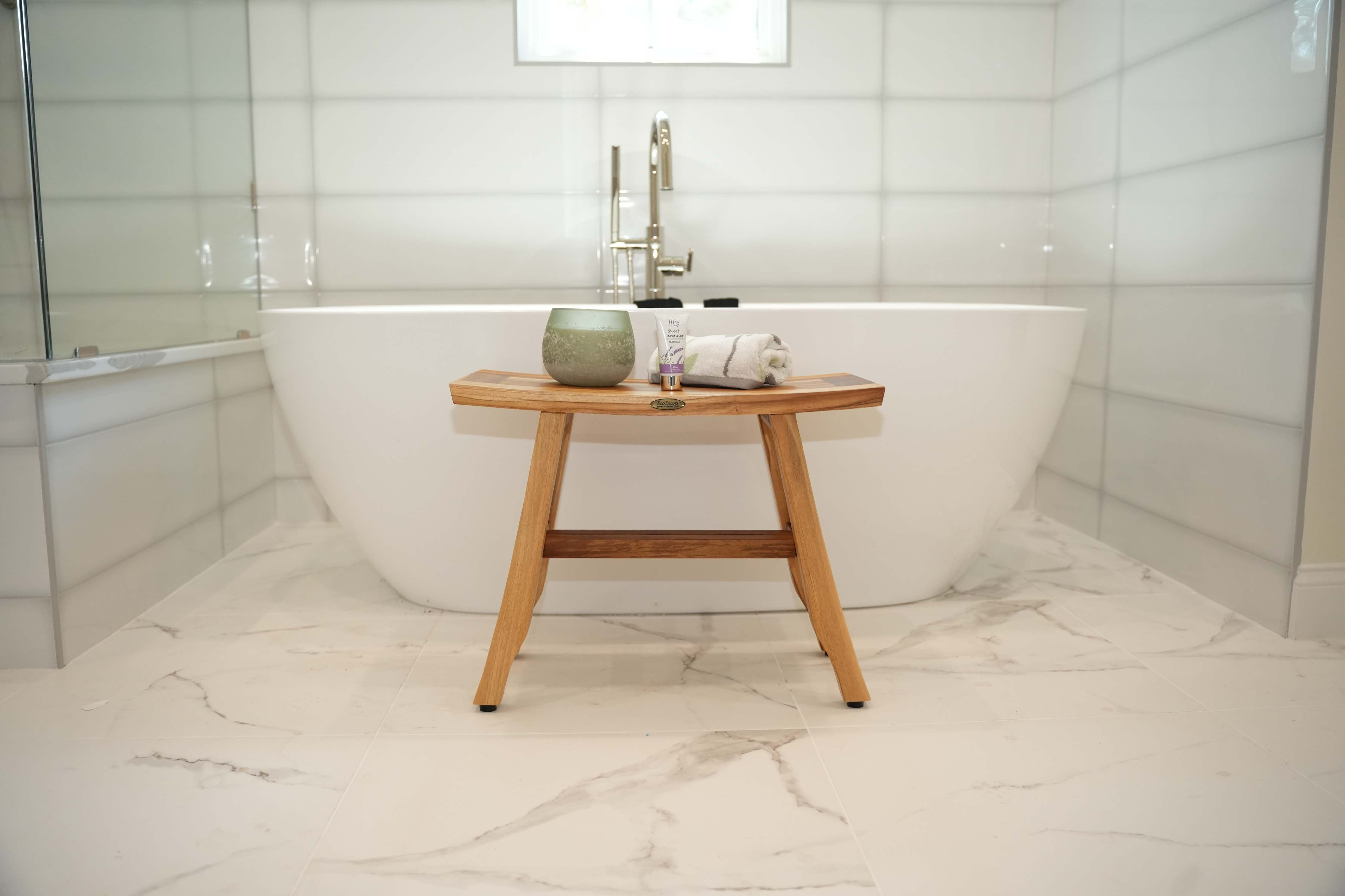 EcoDecors® Satori® 24" Teak Wood Shower Bench in EarthyTeak Finish