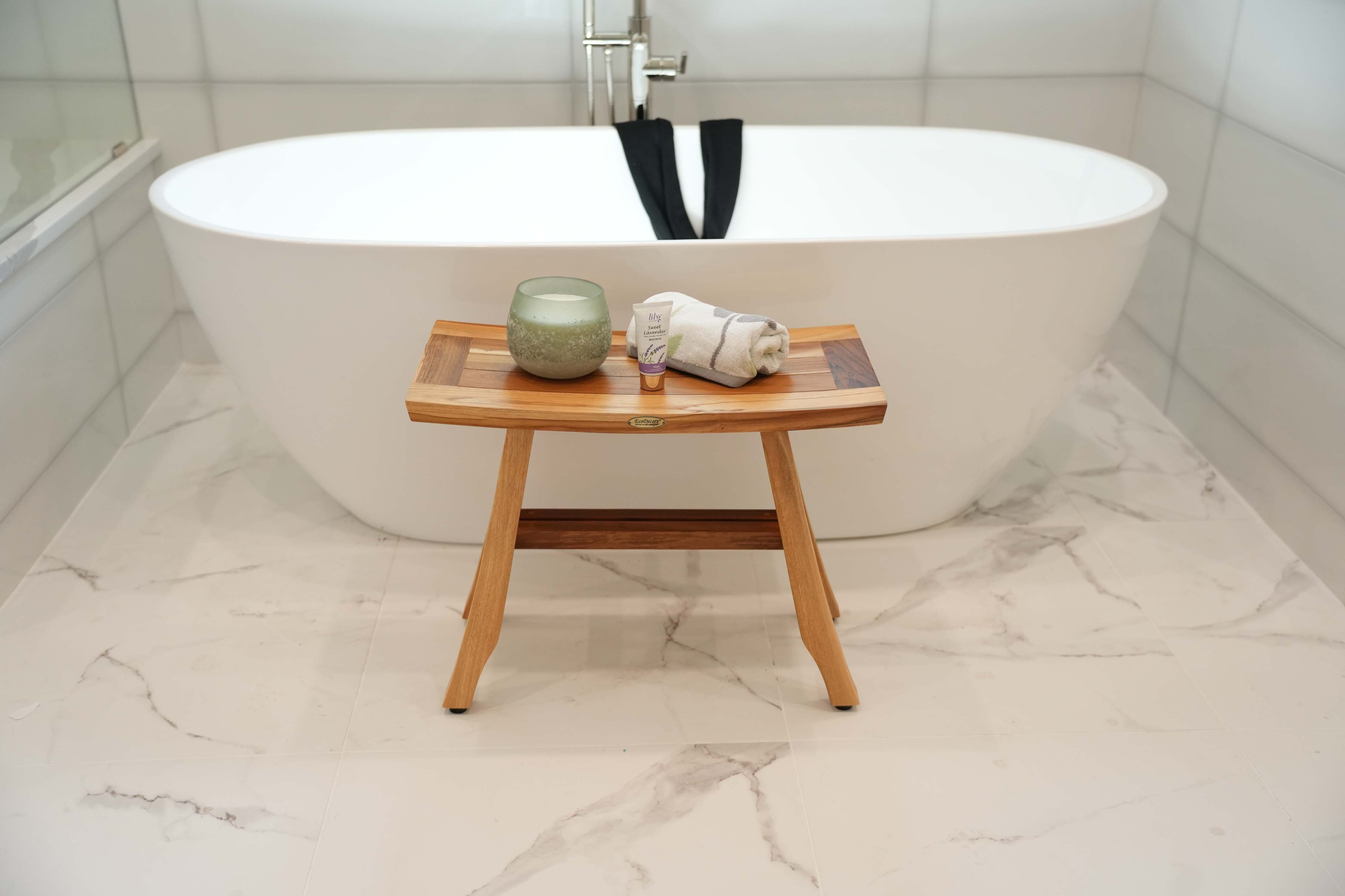 EcoDecors® Satori® 24" Teak Wood Shower Bench in EarthyTeak Finish
