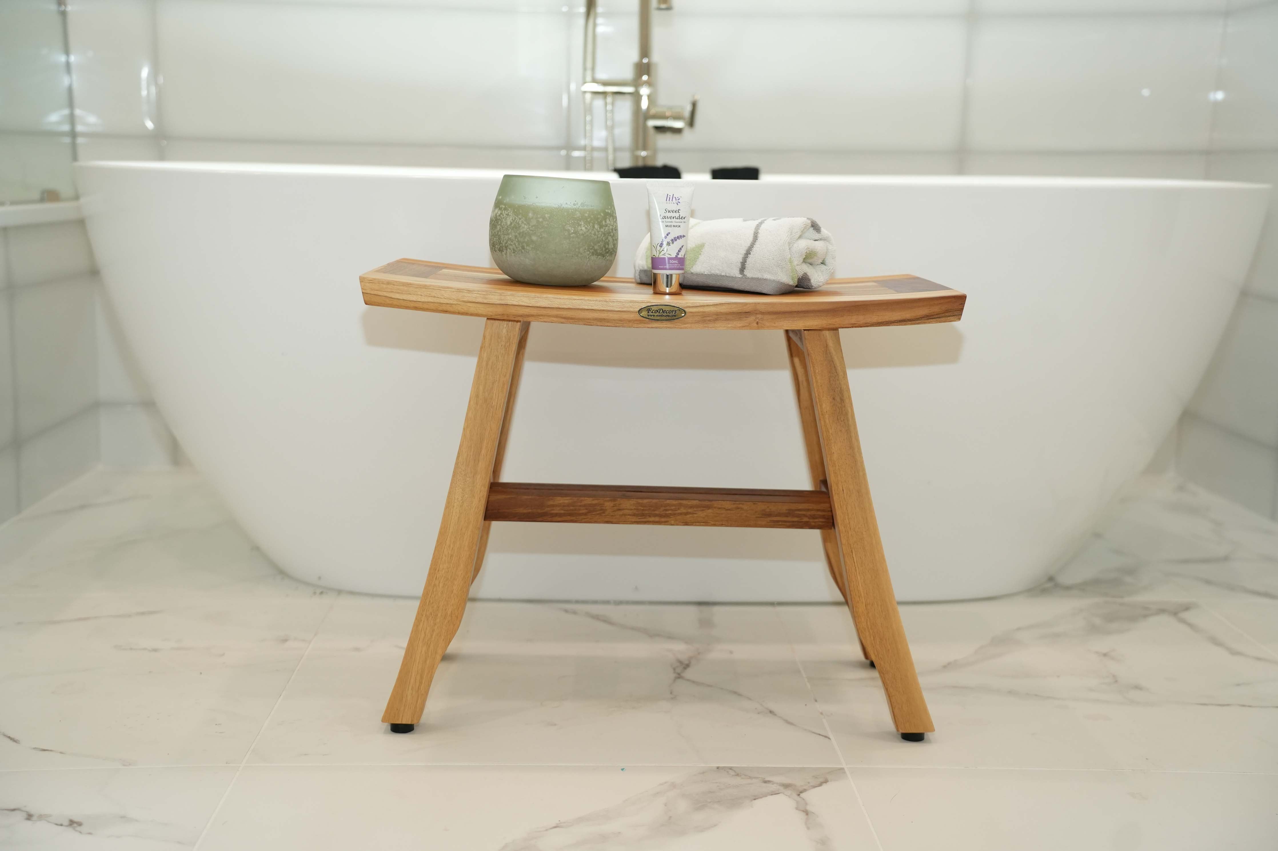 EcoDecors® Satori® 24" Teak Wood Shower Bench in EarthyTeak Finish