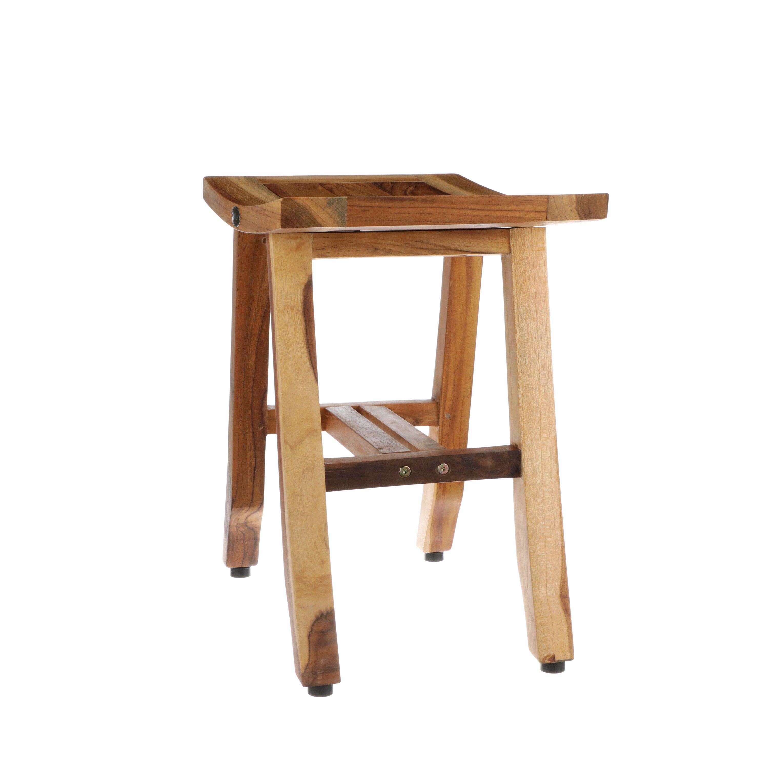 EcoDecors® Satori® 18" Teak Wood Shower Bench in EarthyTeak Finish, Fully Assembled, Compact Bath Seat for Indoor & Outdoor Use