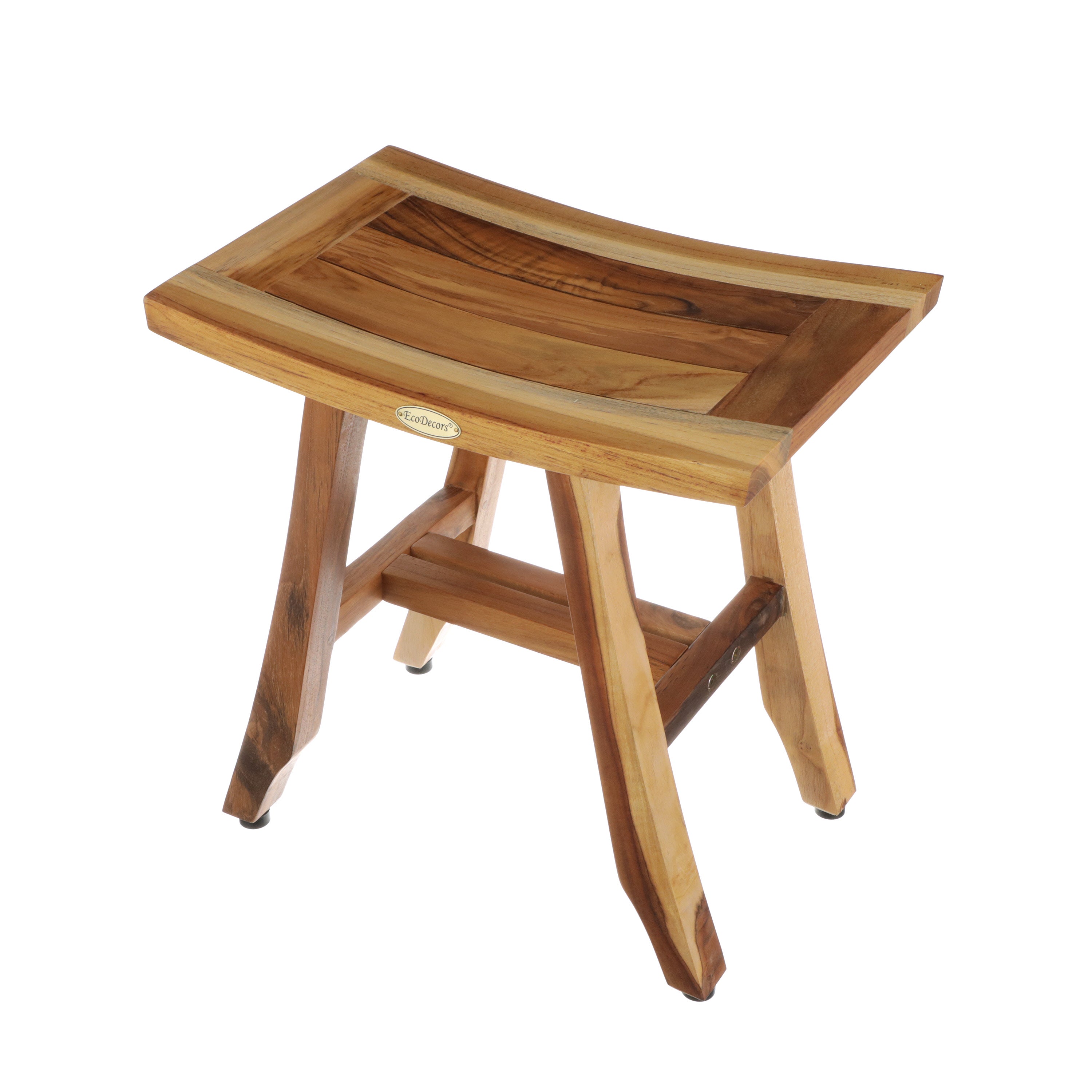 EcoDecors® Satori® 18" Teak Wood Shower Bench in EarthyTeak Finish, Fully Assembled, Compact Bath Seat for Indoor & Outdoor Use