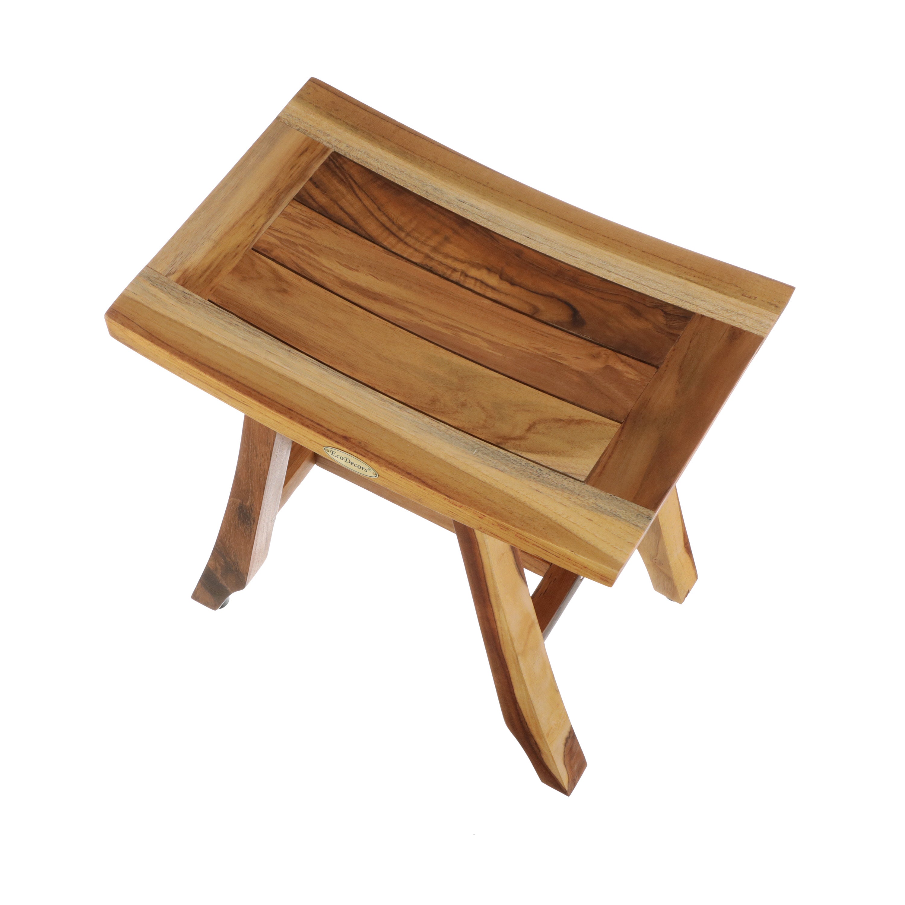 EcoDecors® Satori® 18" Teak Wood Shower Bench in EarthyTeak Finish, Fully Assembled, Compact Bath Seat for Indoor & Outdoor Use