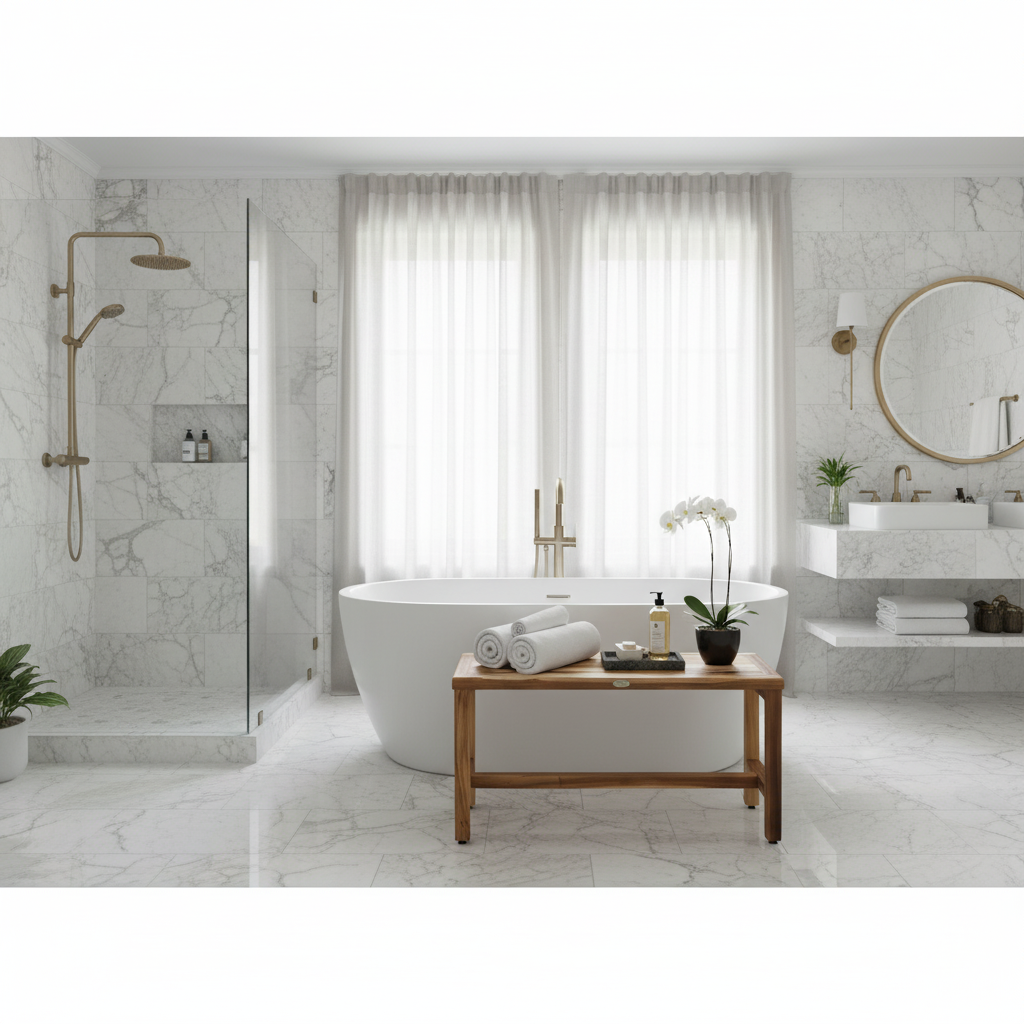 EcoDecors® Eleganto® 36" Teak Wood Shower Bench in EarthyTeak Finish