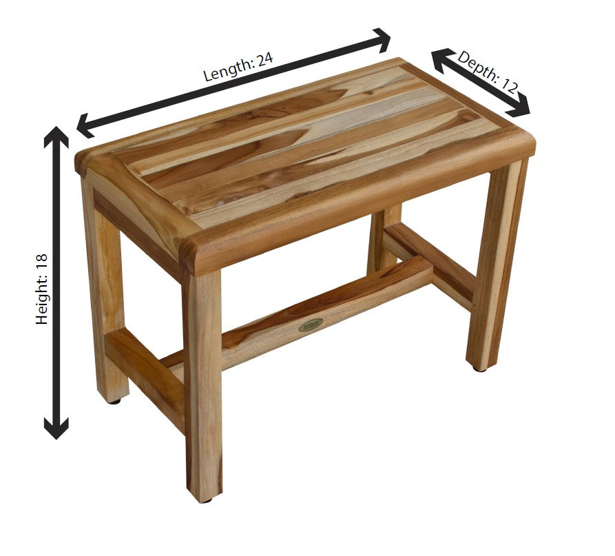 EcoDecors® Eleganto® 24" Teak Wood Shower Bench in EarthyTeak Finish