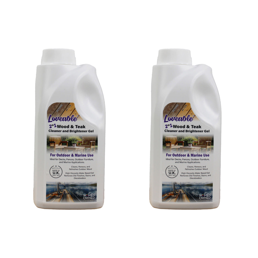 EcoDecors Loveable 2 in 1 Wood & Teak Cleaner and Brightener Gel, 1 L, for Outdoor Use, Cleans, Renews, and Refreshes Outdoor Wood - 2 Pack