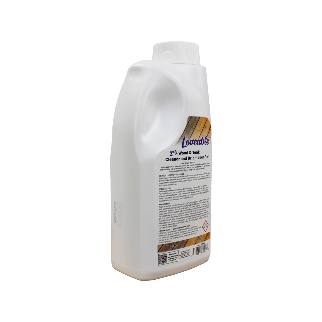 EcoDecors Loveable 2 in 1 Wood & Teak Cleaner and Brightener Gel, 1 L, for Outdoor Use, Cleans, Renews, and Refreshes Outdoor Wood