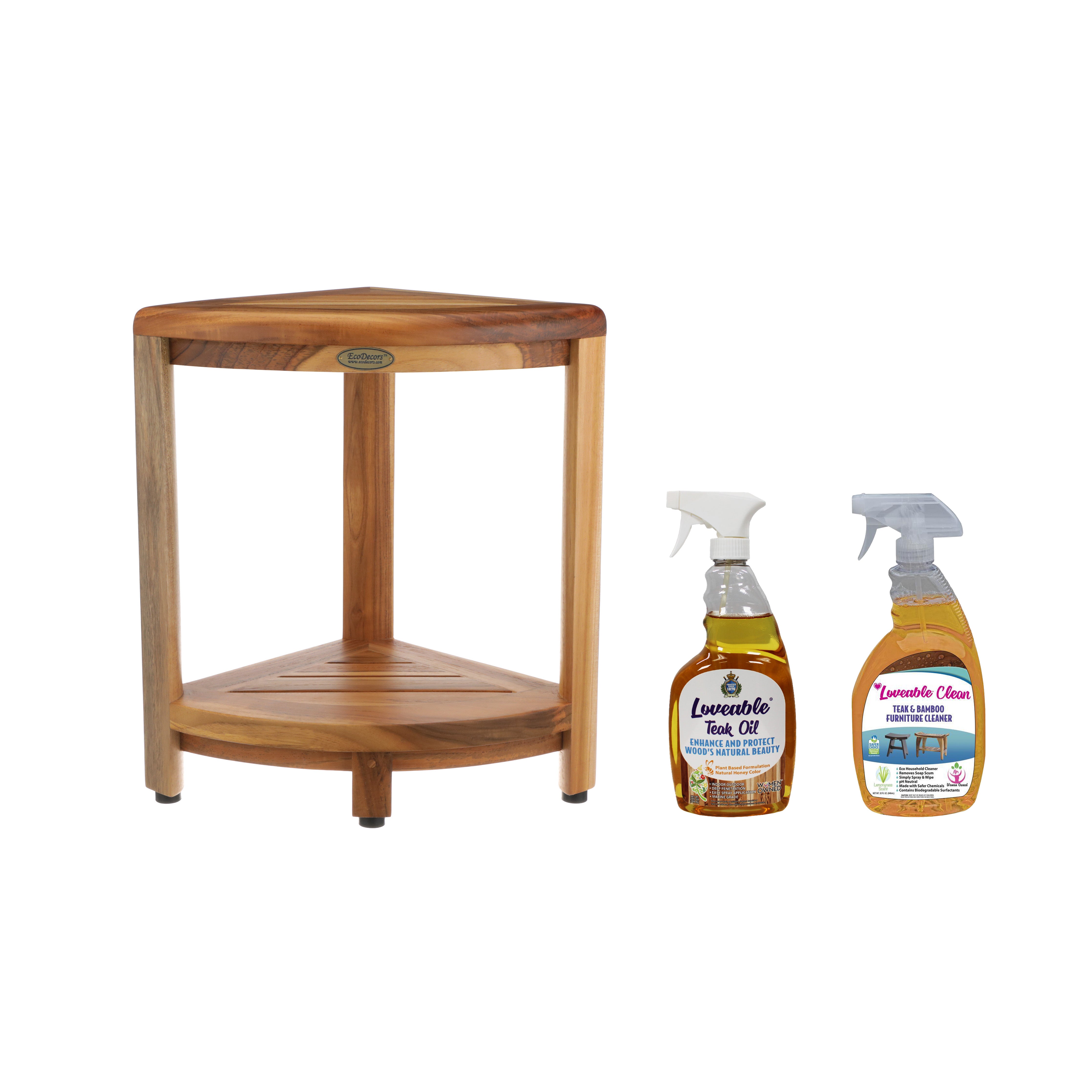 EcoDecors SnazzyCorner 18" Teak Wood Corner Shower Shelf, Fully Assembled | Loveable Two Pack Bundle