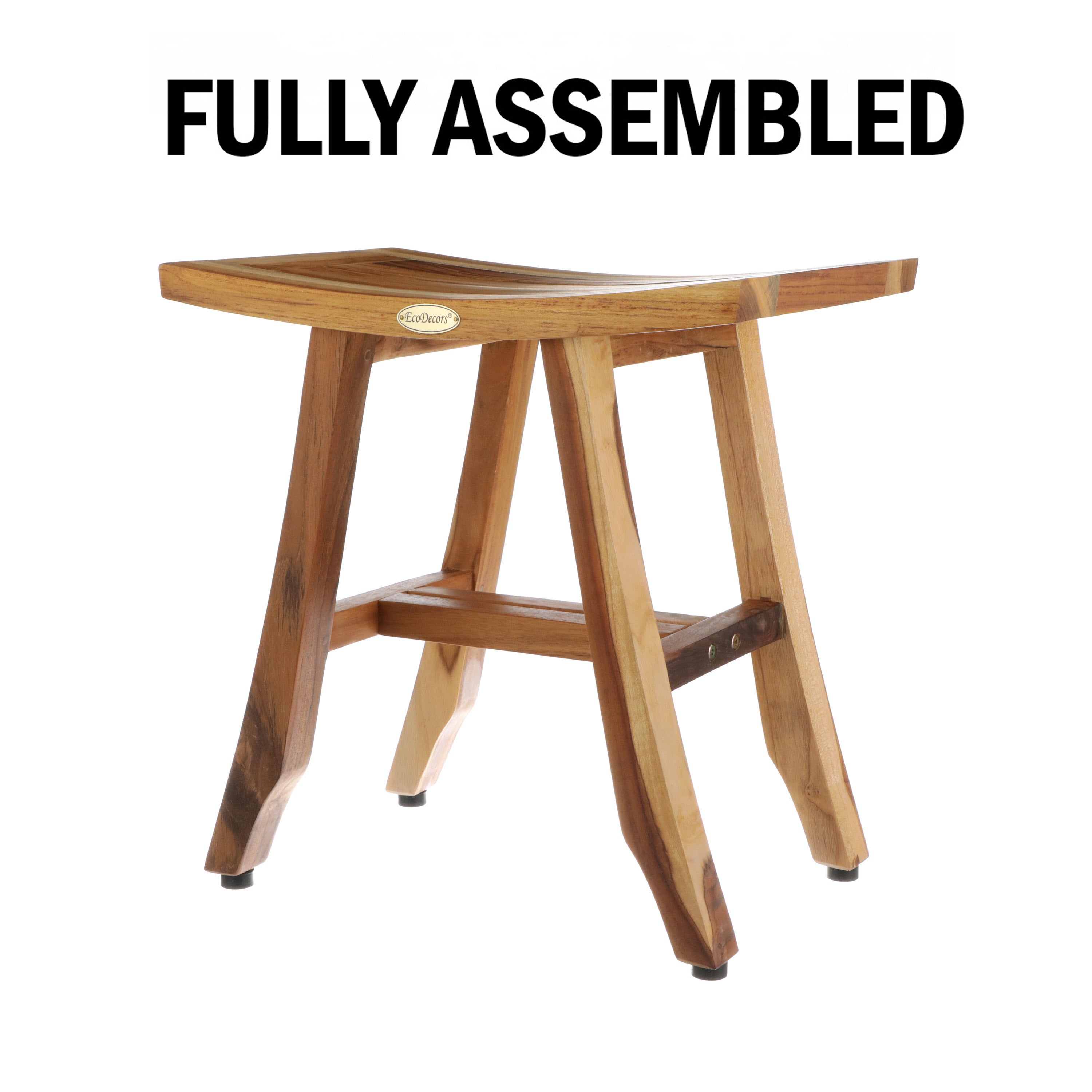 EcoDecors® Satori® 18" Teak Wood Shower Bench in EarthyTeak Finish, Fully Assembled, Compact Bath Seat for Indoor & Outdoor Use