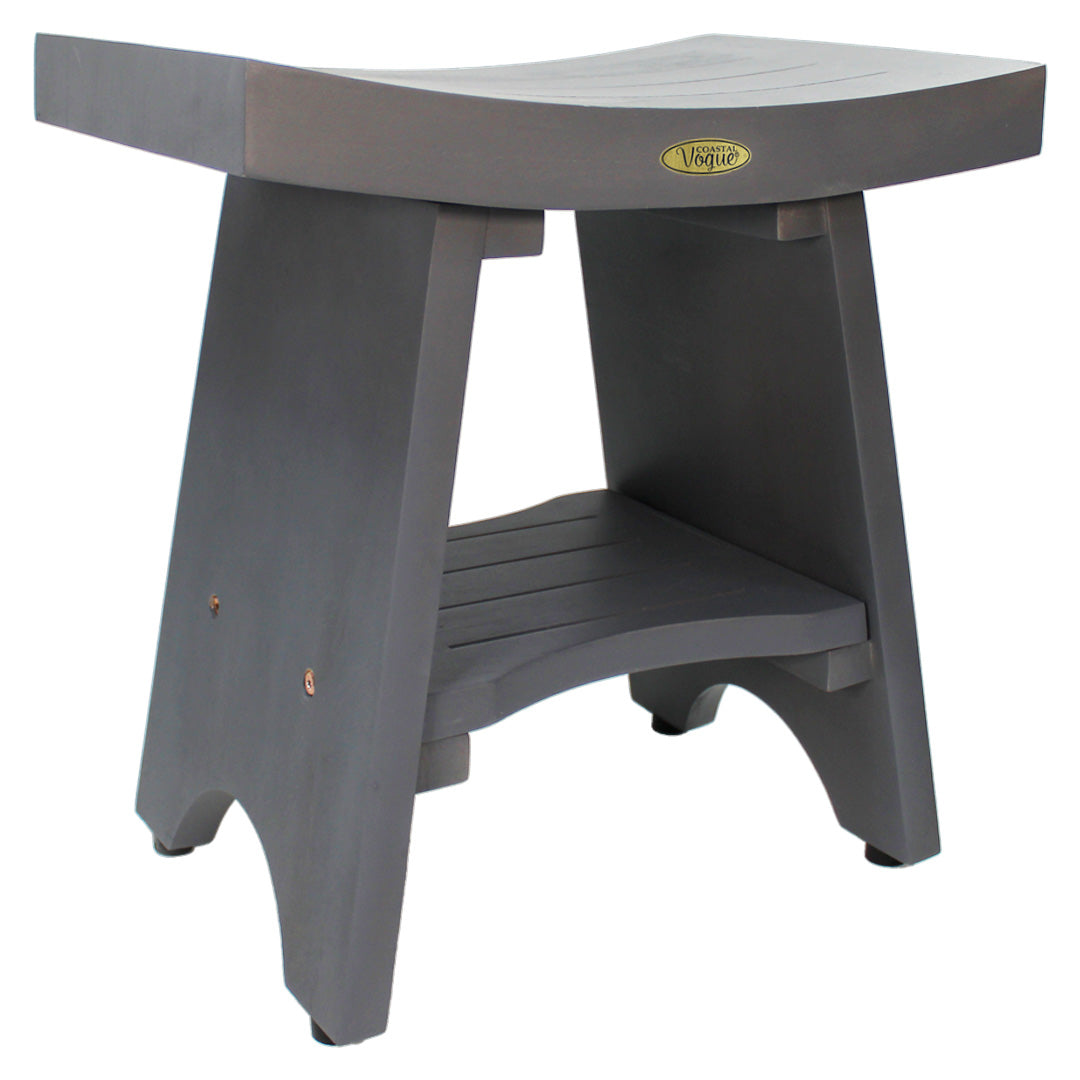 CoastalVogue® Serenity® 18" Teak Wood Shower Bench in Lunar Gray Finish
