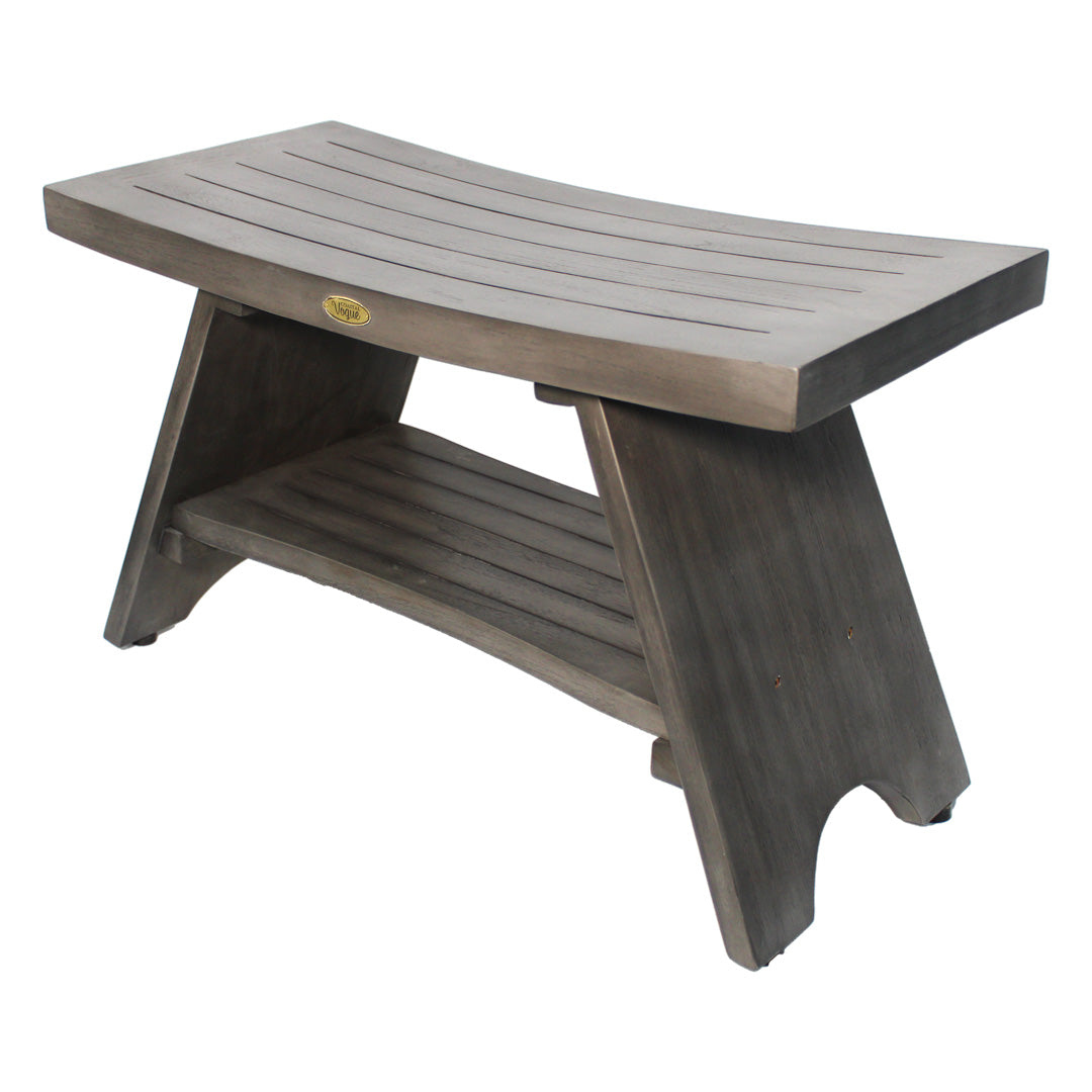 CoastalVogue® Serenity® Antique Gray 30"L Teak Shower Bench With Shelf