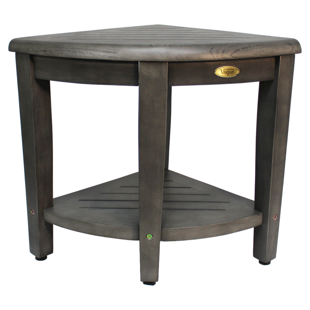 CoastalVogue® SnazzyCorner® Antique Gray 18"H Corner Shower Bench With Shelf