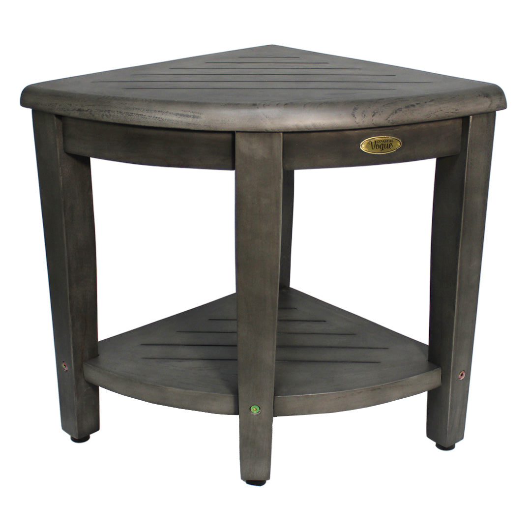 CoastalVogue® SnazzyCorner® Antique Gray 18"H Corner Shower Bench With Shelf