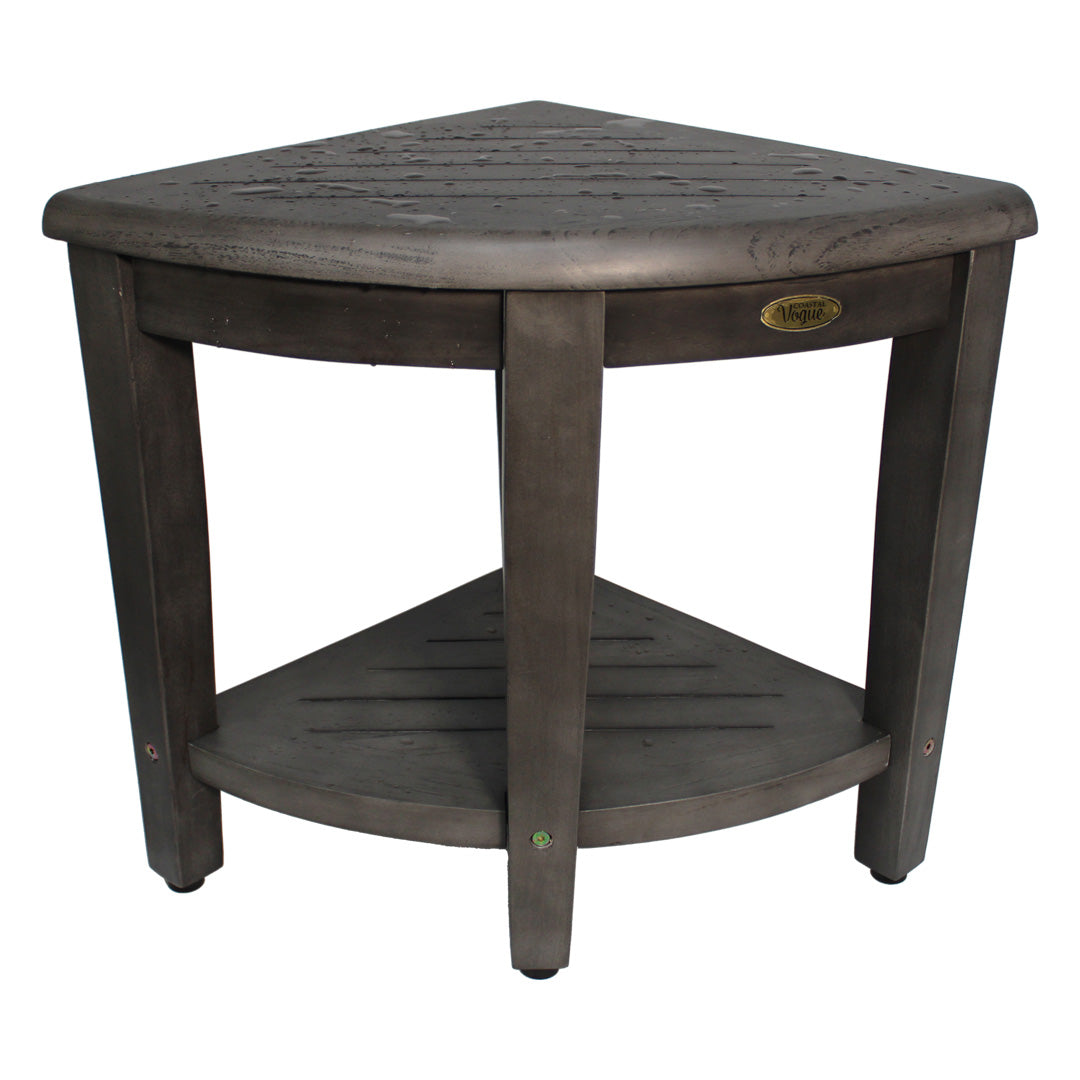 CoastalVogue® SnazzyCorner® Antique Gray 18"H Corner Shower Bench With Shelf