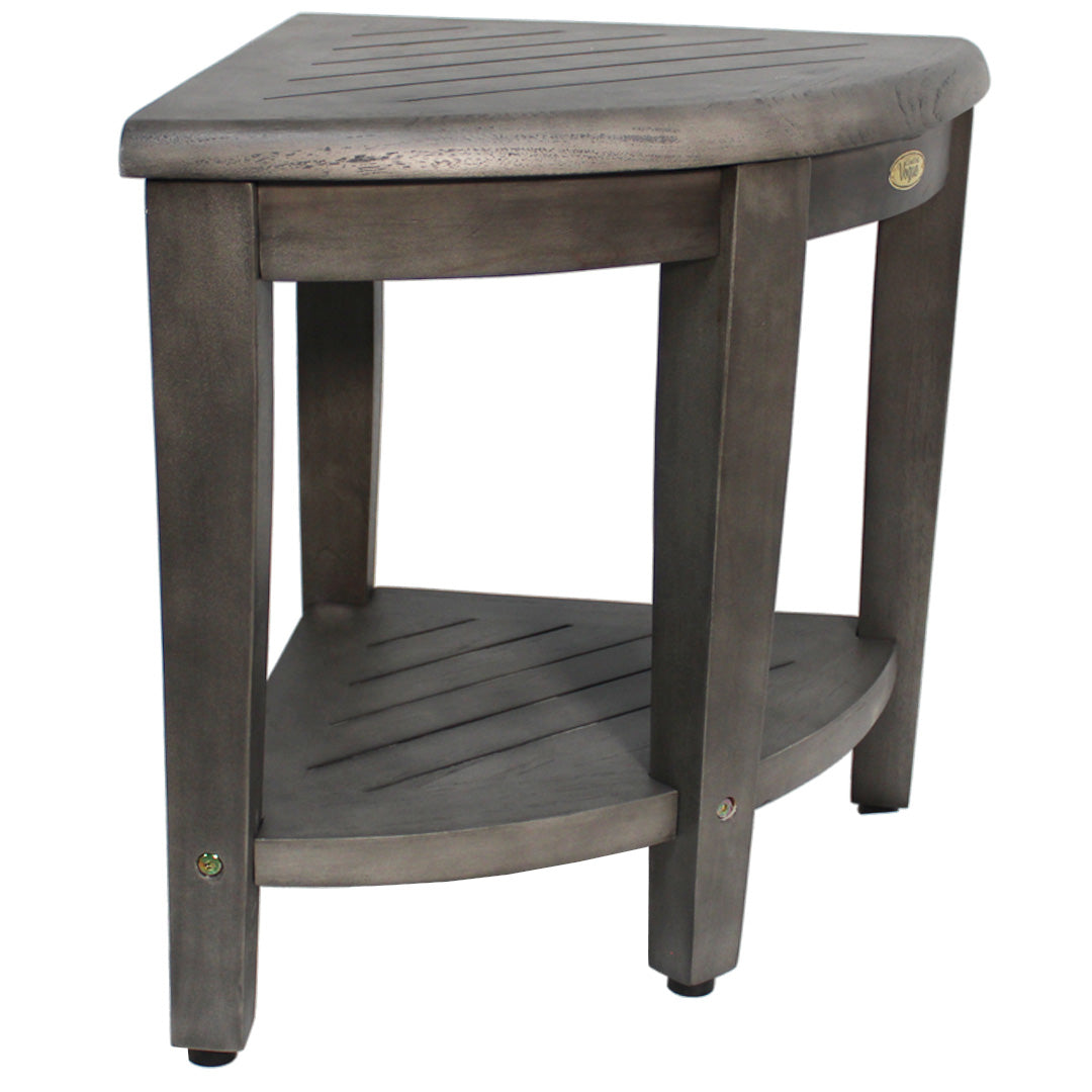 CoastalVogue® SnazzyCorner® Antique Gray 18"H Corner Shower Bench With Shelf