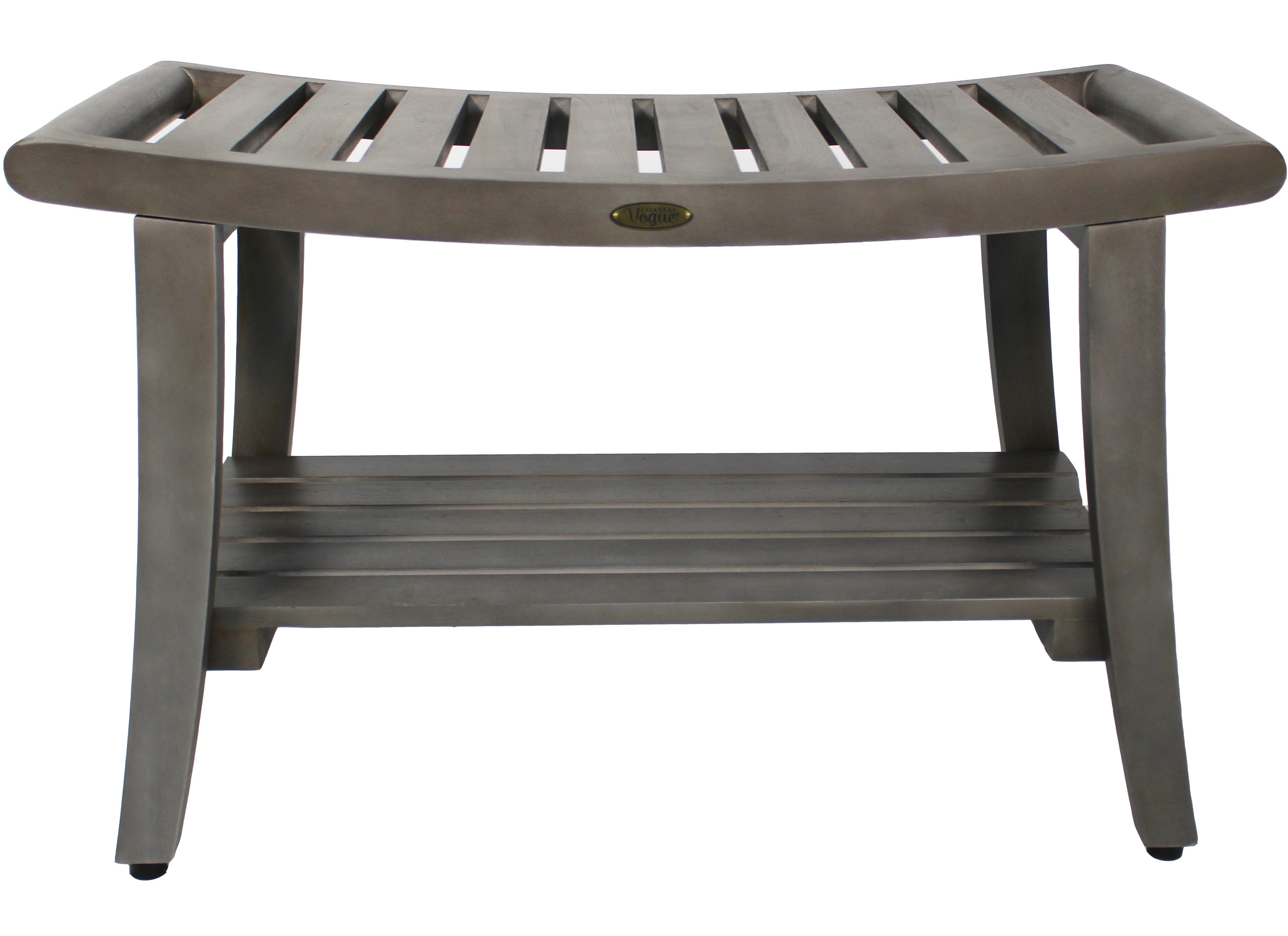 CoastalVogue® Harmony® 30" Teak Wood Shower Bench with Shelf and LiftAide® Arms in Antique Gray Finish