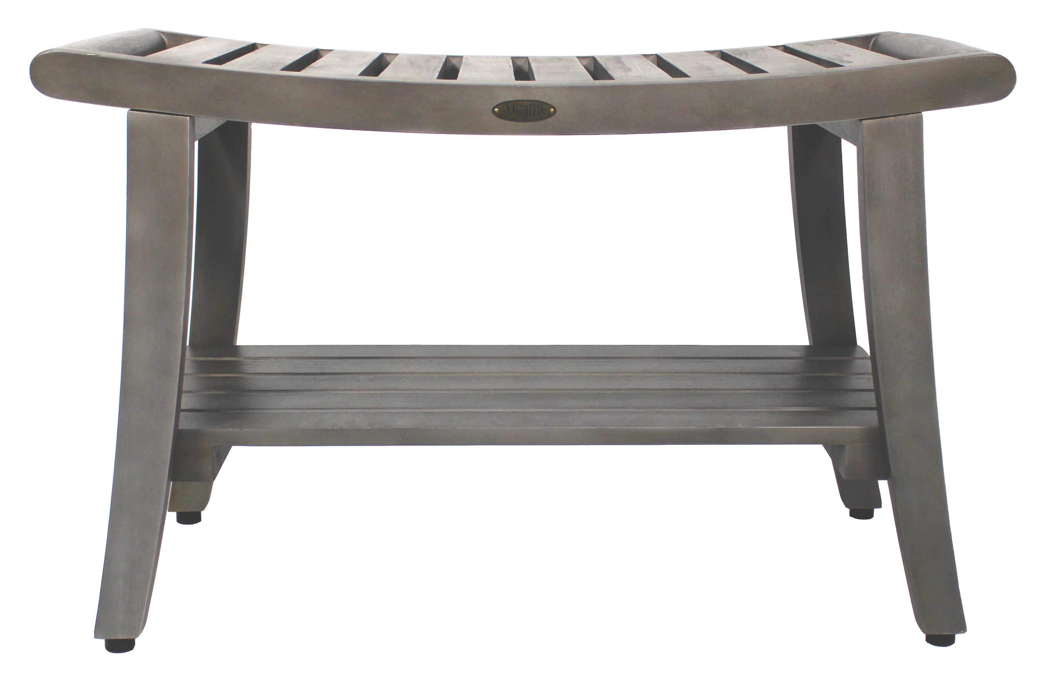 CoastalVogue® Harmony® 30" Teak Wood Shower Bench with Shelf and LiftAide® Arms in Antique Gray Finish