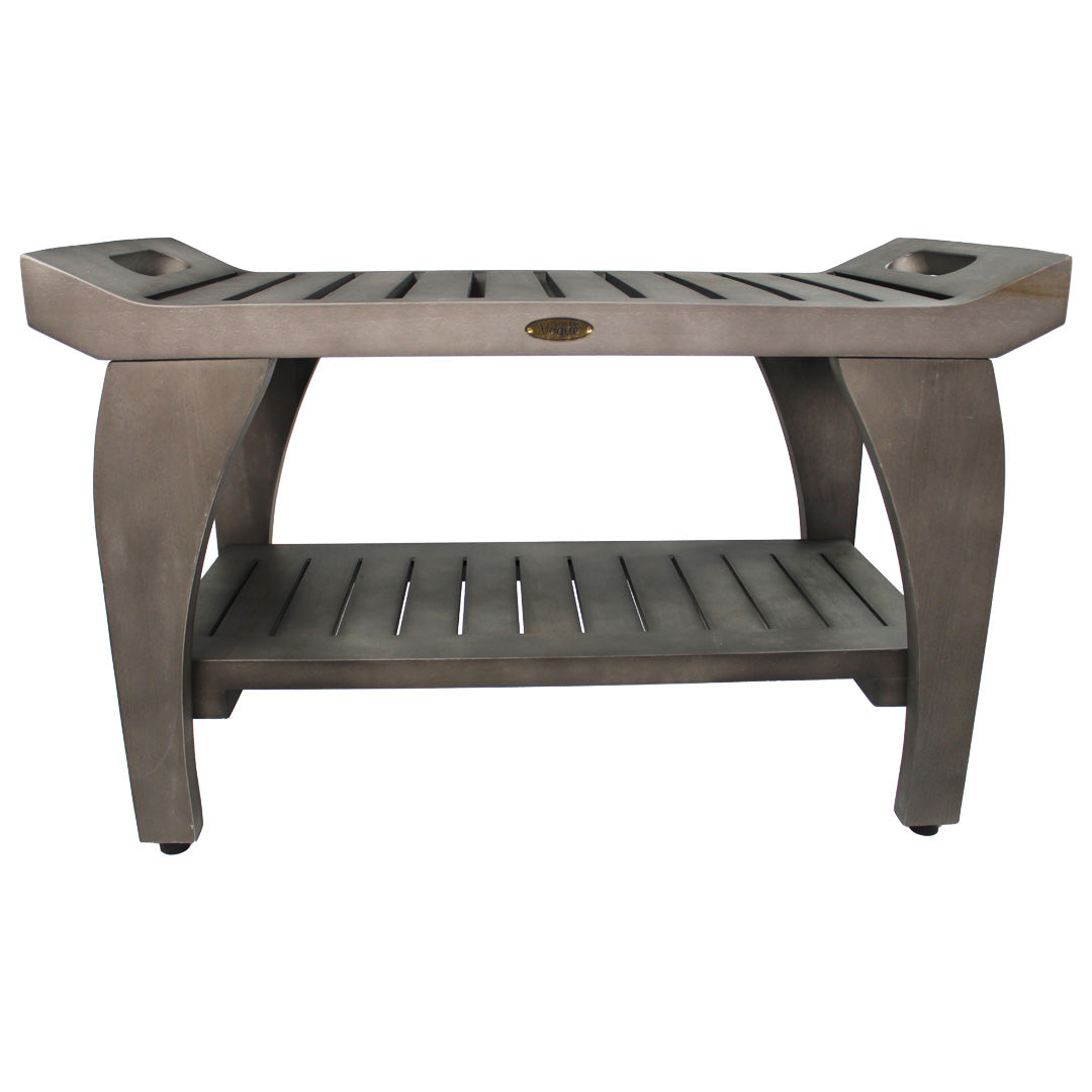 CoastalVogue® Tranquility® 30" Teak Wood Shower Bench with Shelf and LiftAide® Arms in Antique Gray Finish