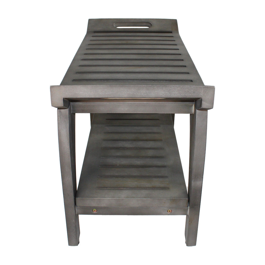 CoastalVogue® Tranquility® 30" Teak Wood Shower Bench with Shelf and LiftAide® Arms in Antique Gray Finish