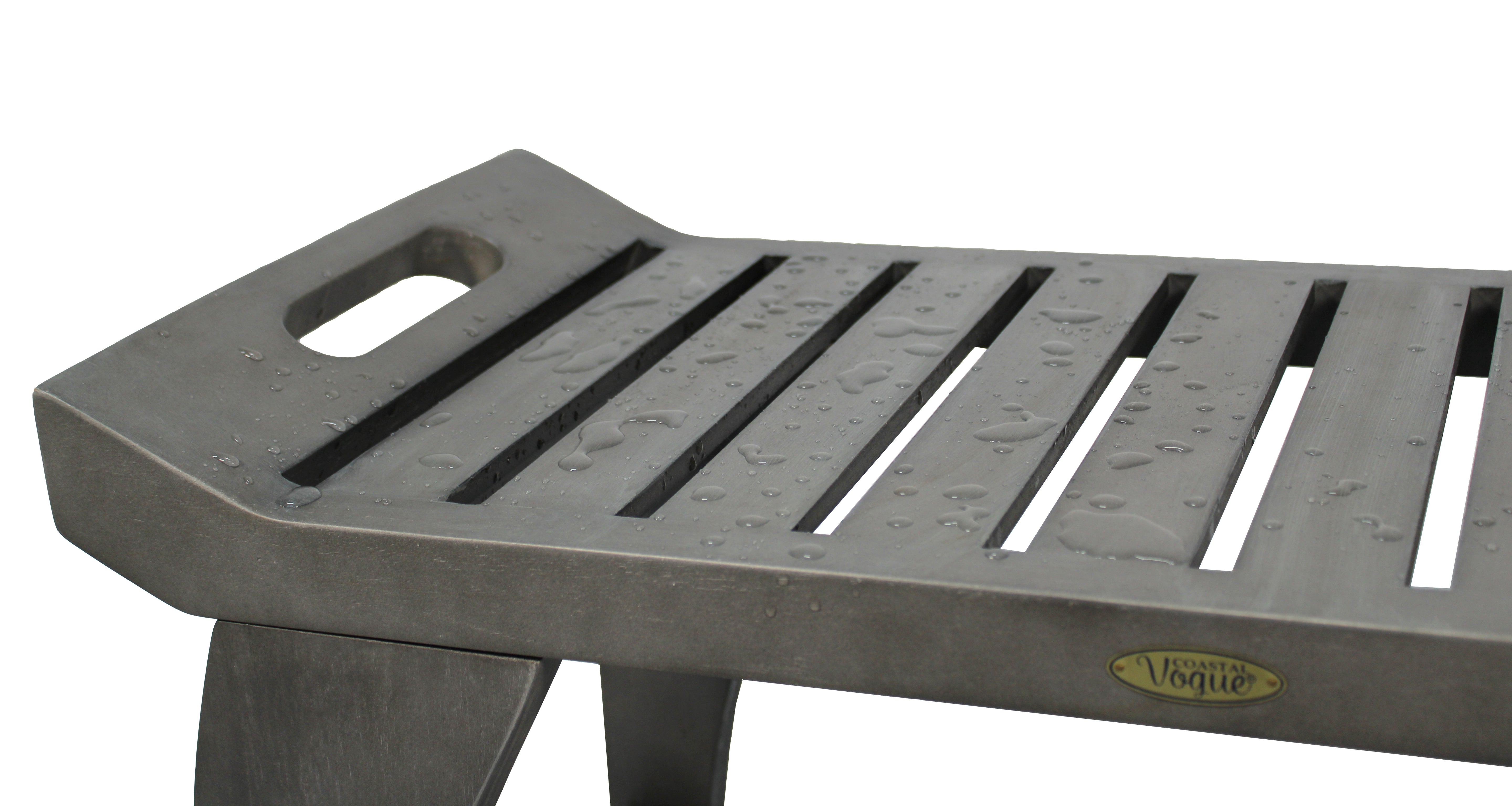 CoastalVogue® Tranquility® 30" Teak Wood Shower Bench with Shelf and LiftAide® Arms in Antique Gray Finish
