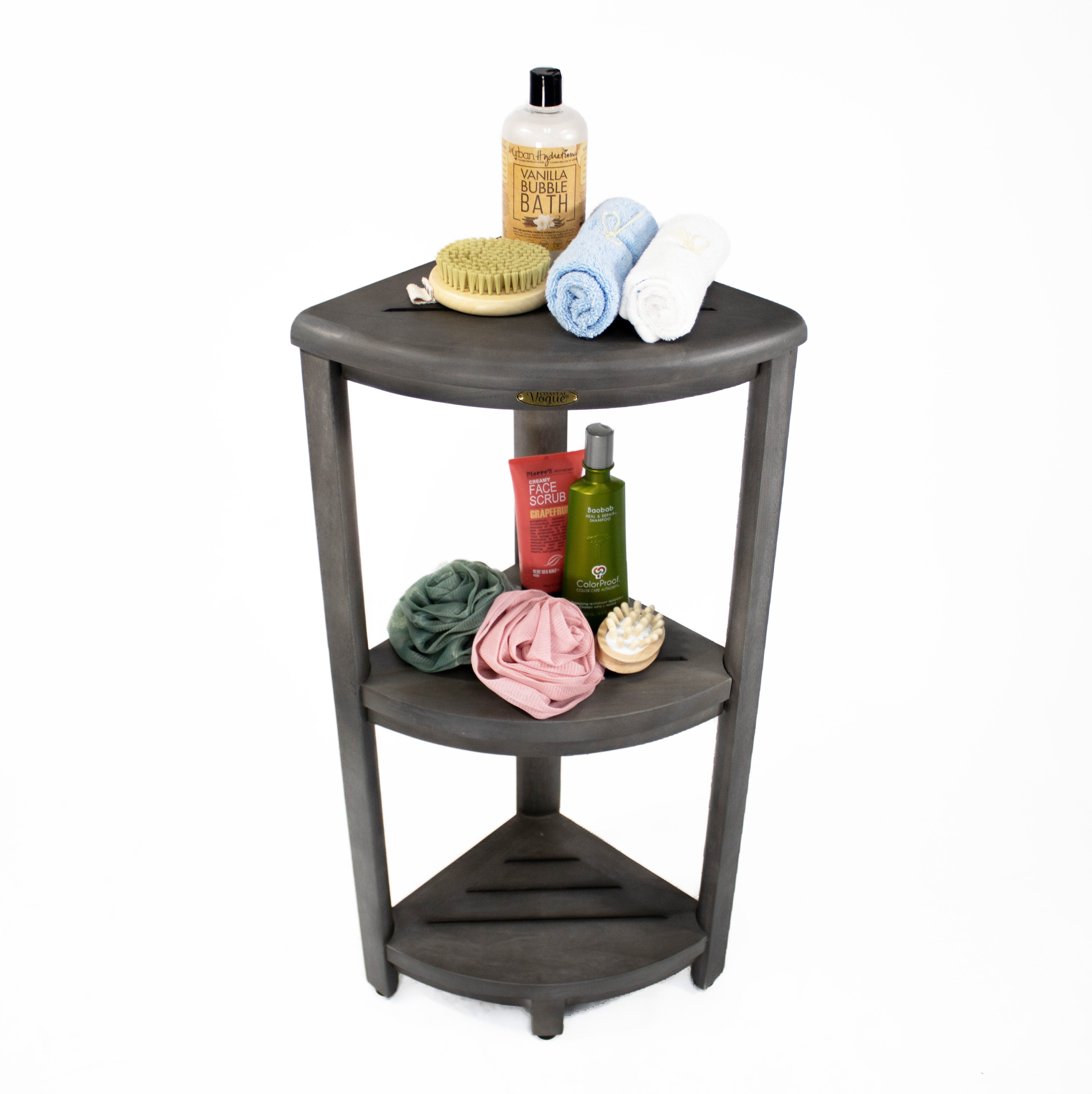SnazzyCorner® 32" Teak Wood 3-Tier Corner Shelf in Antique Gray Finish