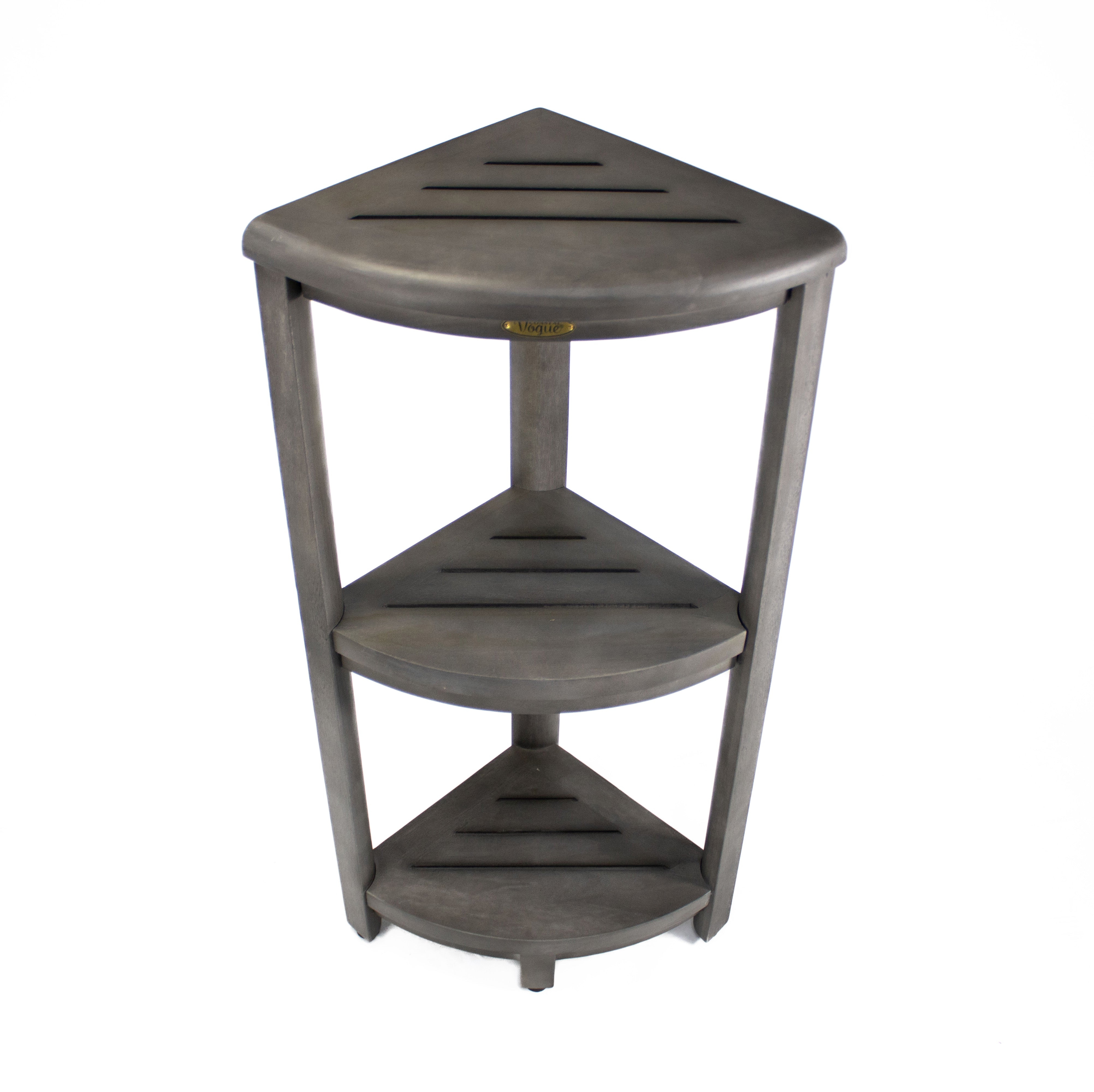 SnazzyCorner® 32" Teak Wood 3-Tier Corner Shelf in Antique Gray Finish
