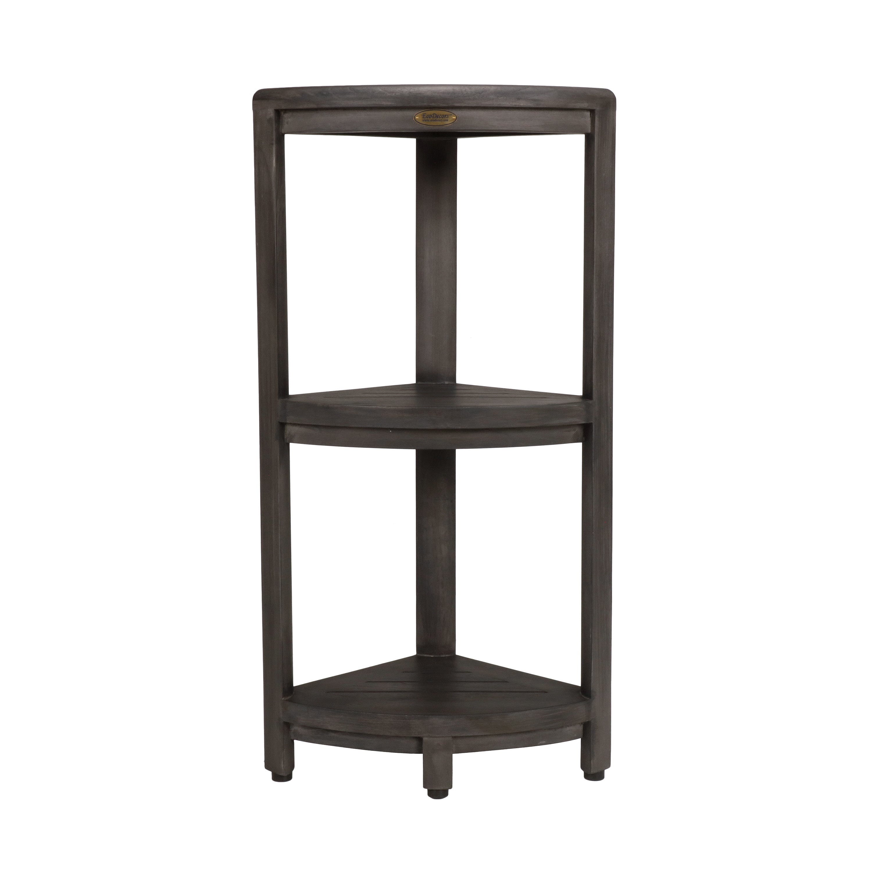 SnazzyCorner® 32" Teak Wood 3-Tier Corner Shelf in Antique Gray Finish