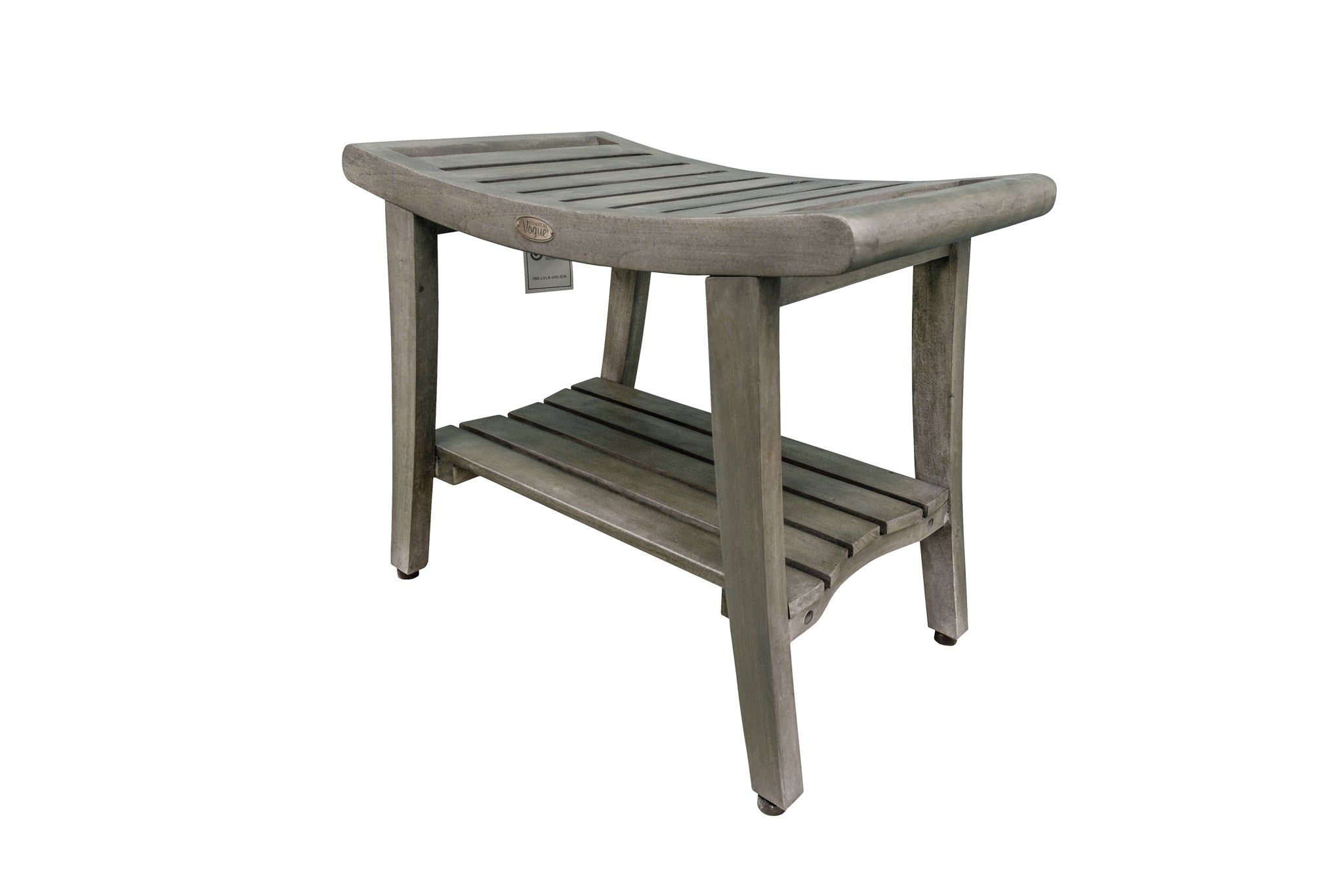 CoastalVogue® Harmony® 24" Teak Wood Shower Bench with Shelf and LiftAide® Arms in Antique Gray Finish
