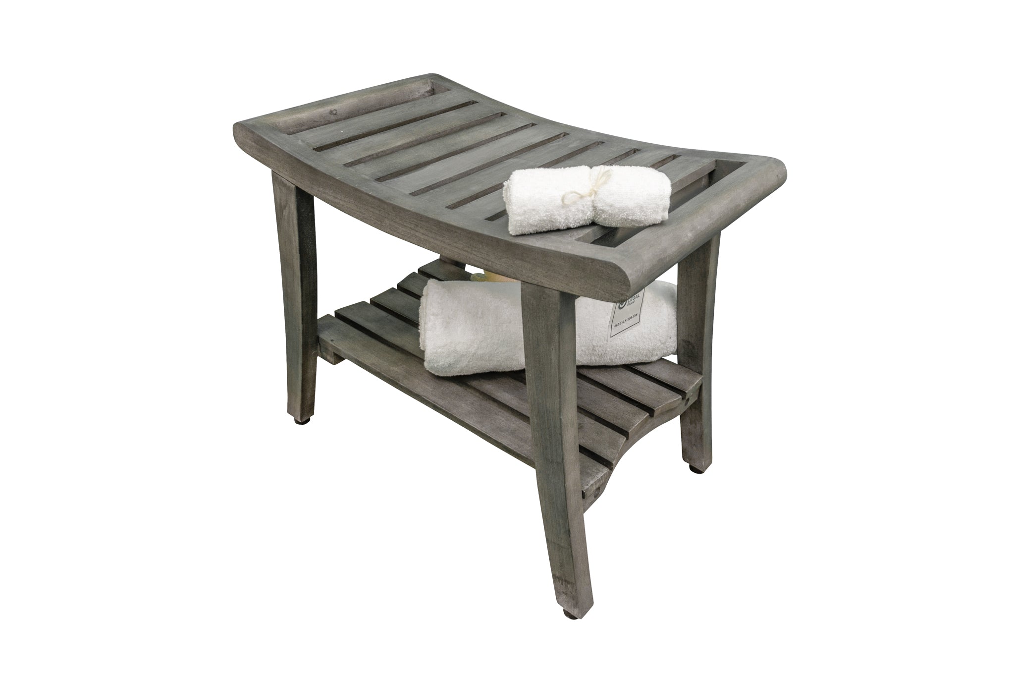 CoastalVogue® Harmony® 24" Teak Wood Shower Bench with Shelf and LiftAide® Arms in Antique Gray Finish