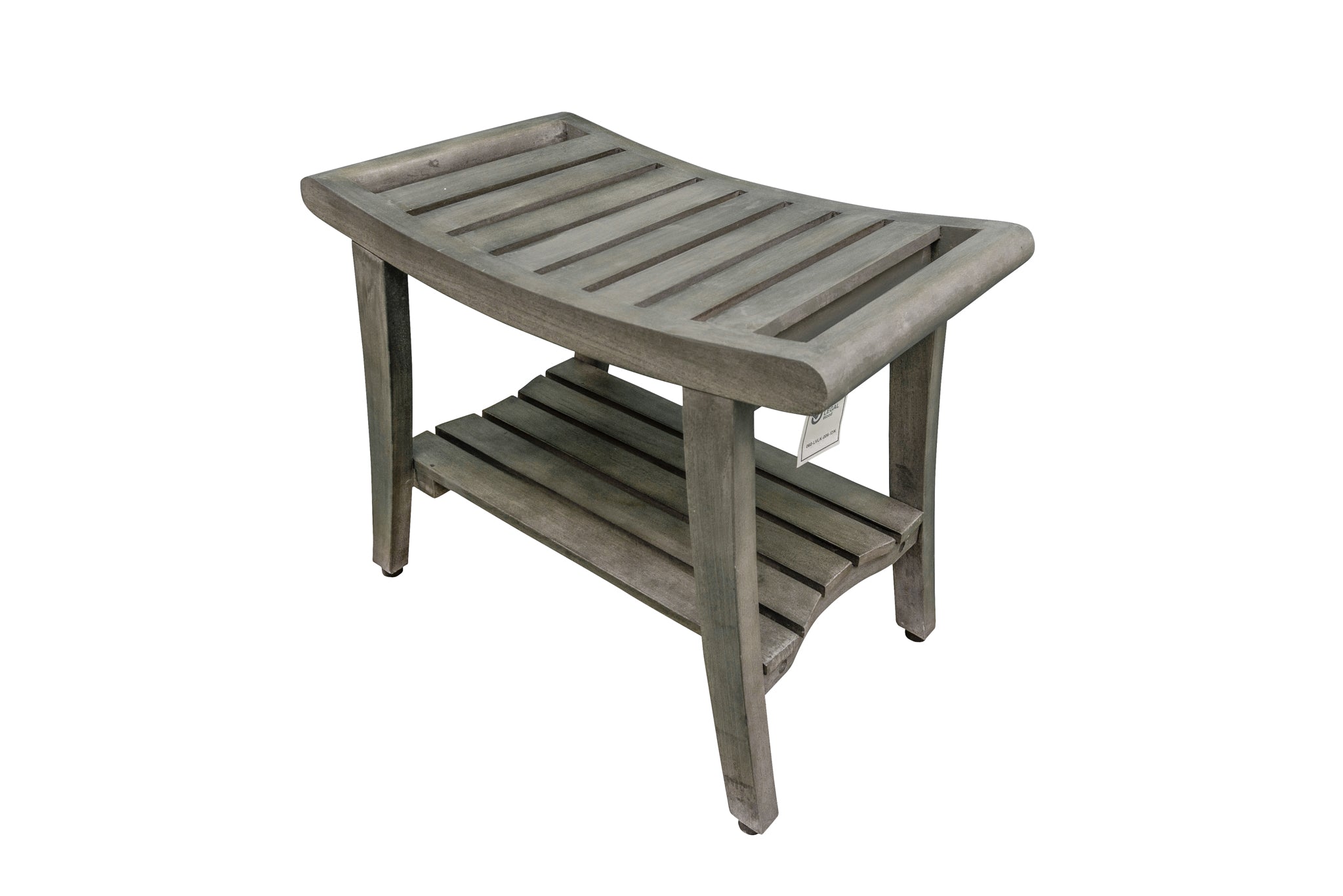 CoastalVogue® Harmony® 24" Teak Wood Shower Bench with Shelf and LiftAide® Arms in Antique Gray Finish