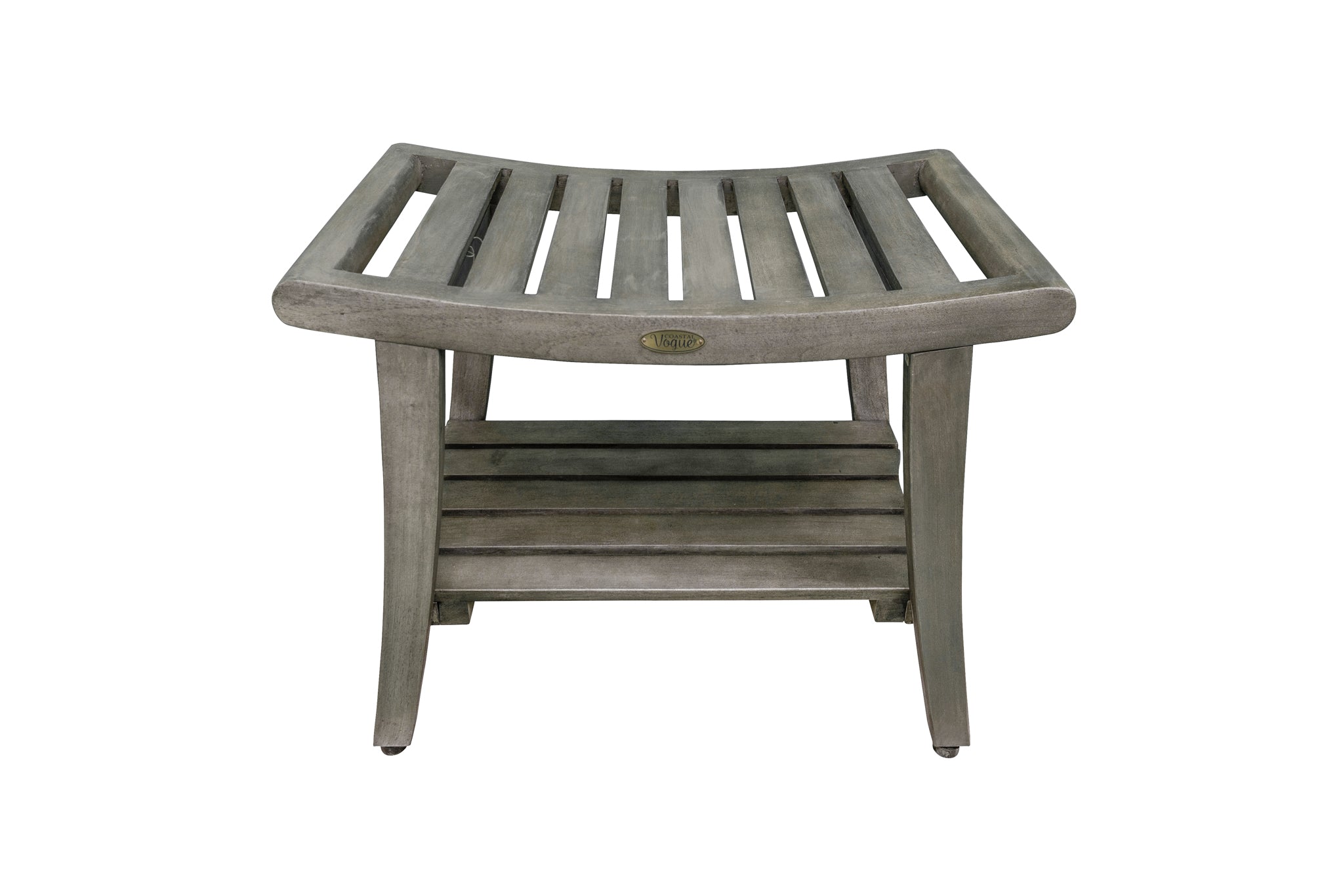 CoastalVogue® Harmony® 24" Teak Wood Shower Bench with Shelf and LiftAide® Arms in Antique Gray Finish