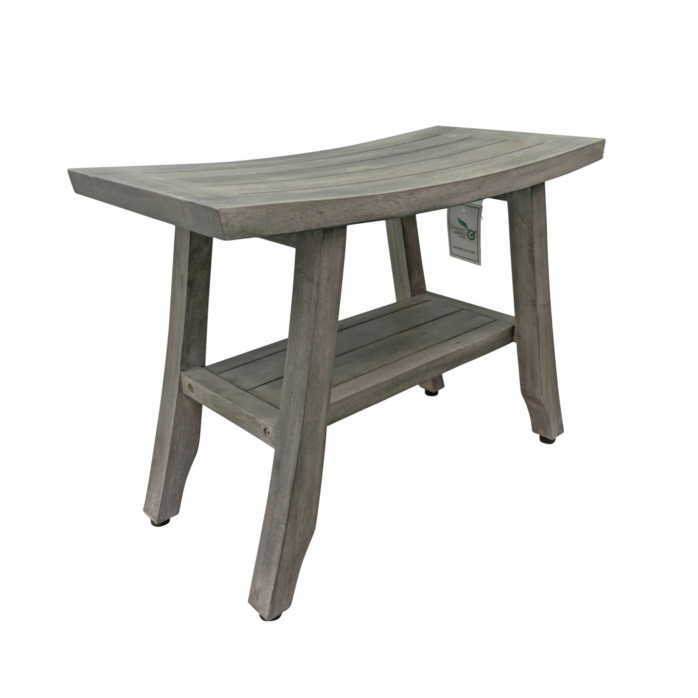 CoastalVouge® Satori® 24" Teak Wood Shower Bench with Shelf in Antique Gray Finish