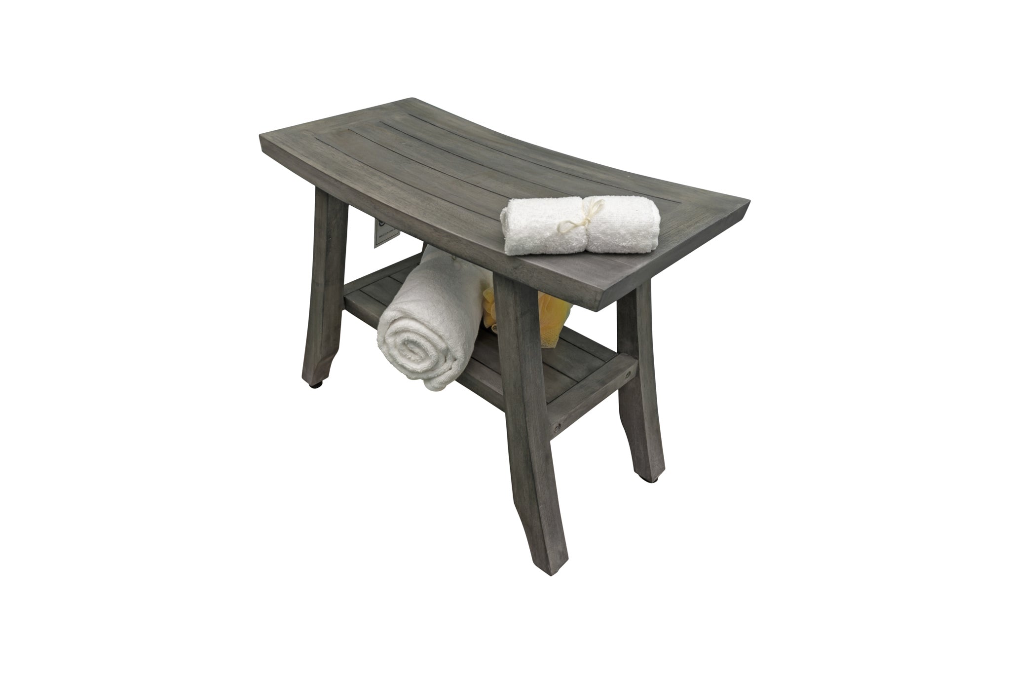 CoastalVouge® Satori® 24" Teak Wood Shower Bench with Shelf in Antique Gray Finish